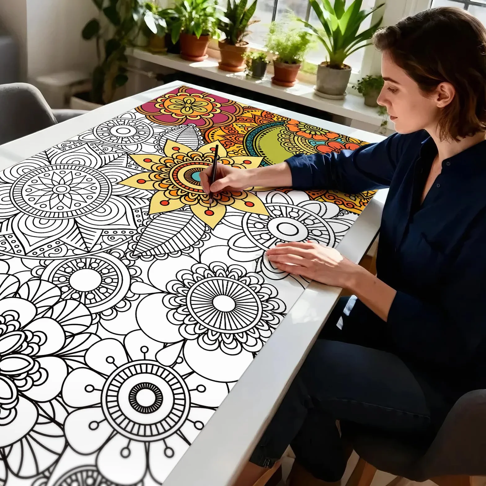 Affiches de Coloriage Géantes Mandala 100x60cm pour Enfants Adultes Adolescents