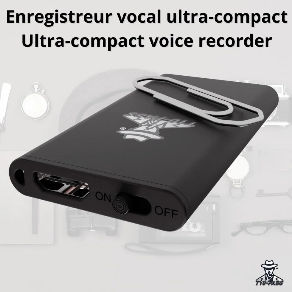 Micro espion USB-C T10-PASS enregistreur vocal discret ultra-compact 4x2cm 5mm fonctionnement silencieux sans bip LED réunions voiture usage professionnel marque française