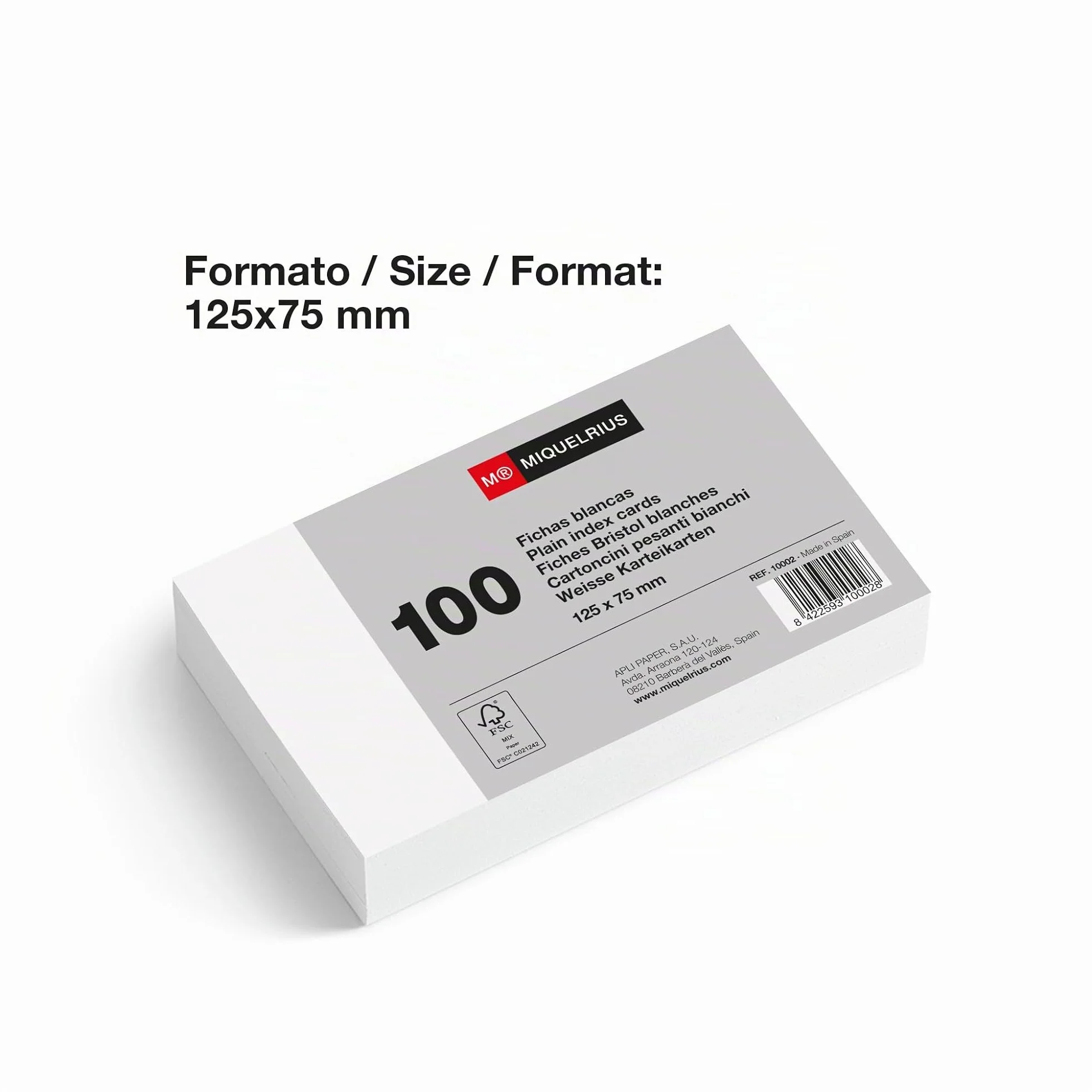 Miquelrius Flashcards 100 fiches Bristol 125 x 75 mm Papier carton offset 200 g/m² Fournitures de bureau