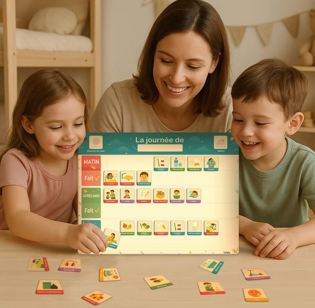 Tableau Magnétique Montessori pour Enfant avec 154 Magnets Illustrés et Sac de Rangement en Coton