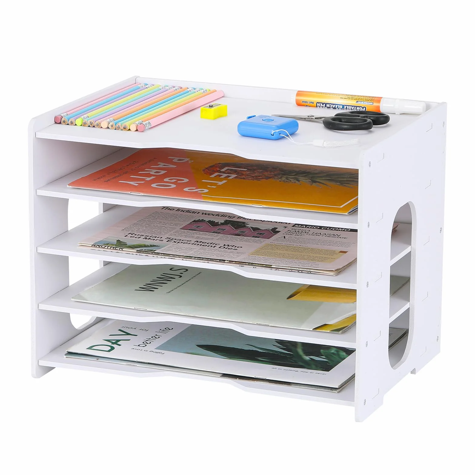 Organiseur de Bureau 5 Niveaux, Corbeille à Courrier A4, Bac à Courrier 33 x 25 x 26 cm