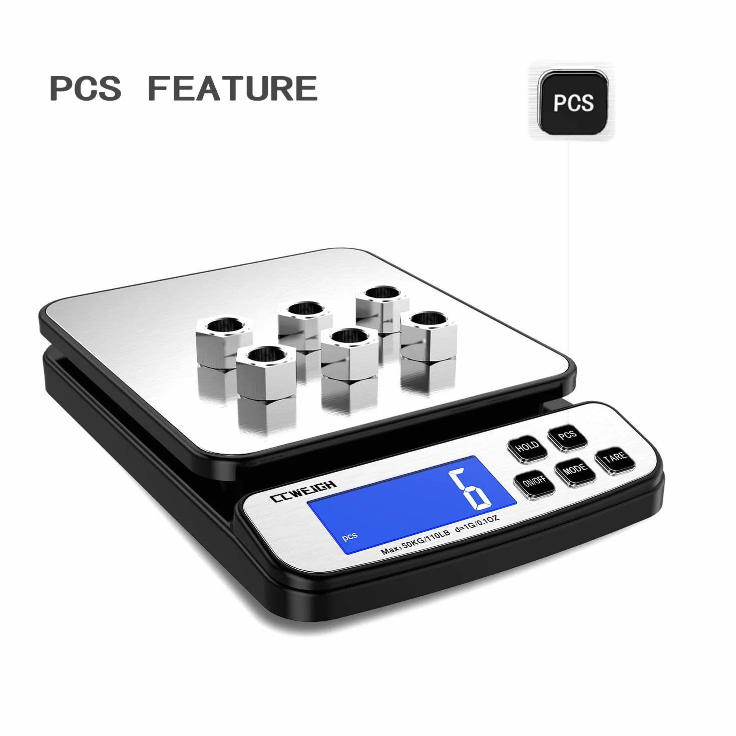 Digital Shipping Scale 110lb x 1g with Hold & Piece Counting Function