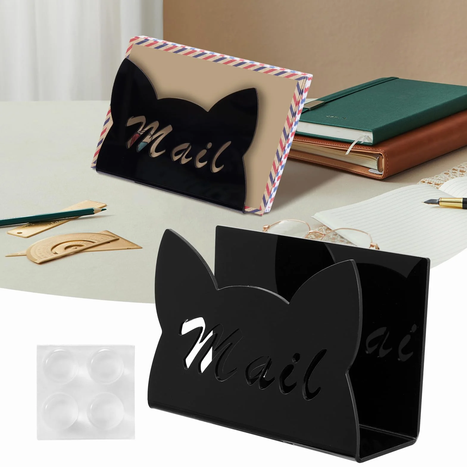Organiseur de courrier Bureau 15 x 6 x 10 cm Bois Noir Trieur de documents