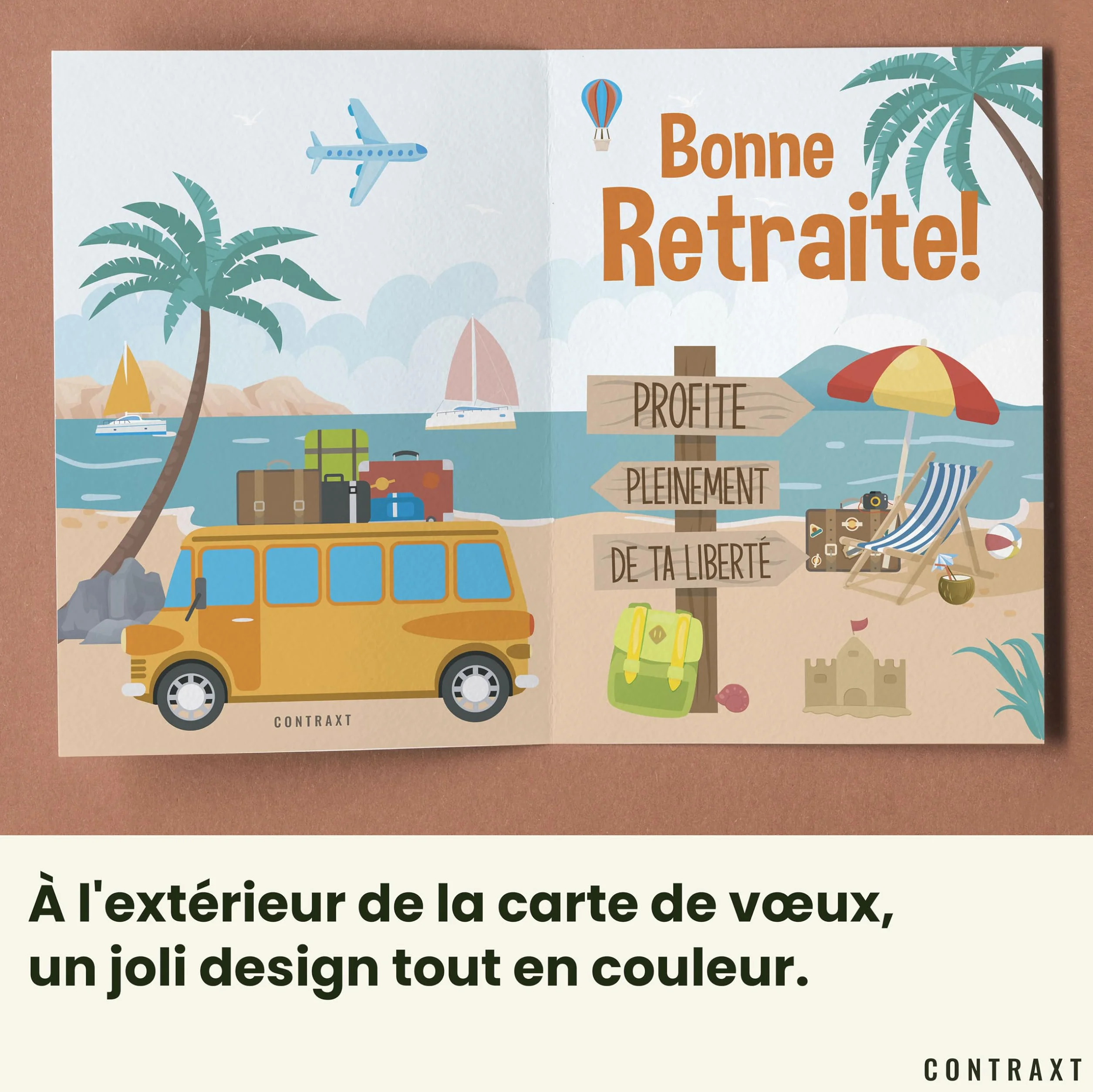 CONTRAXT Carte Joyeuse Retraite 42x30 cm Grande carte de signatures Cadeau original pour collègues