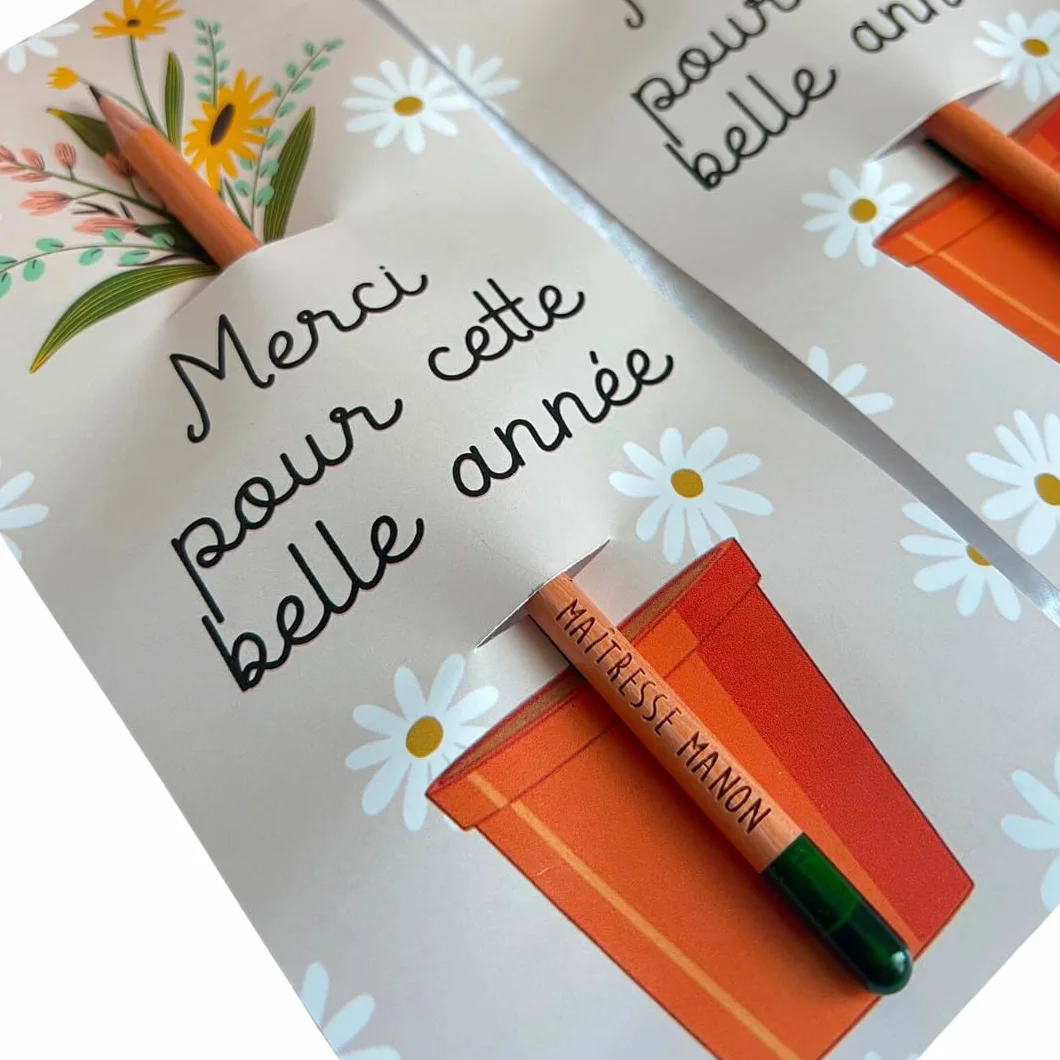 Crayon à planter personnalisé prénom Merci maîtresse maître nounou atsem Fleurs remerciement