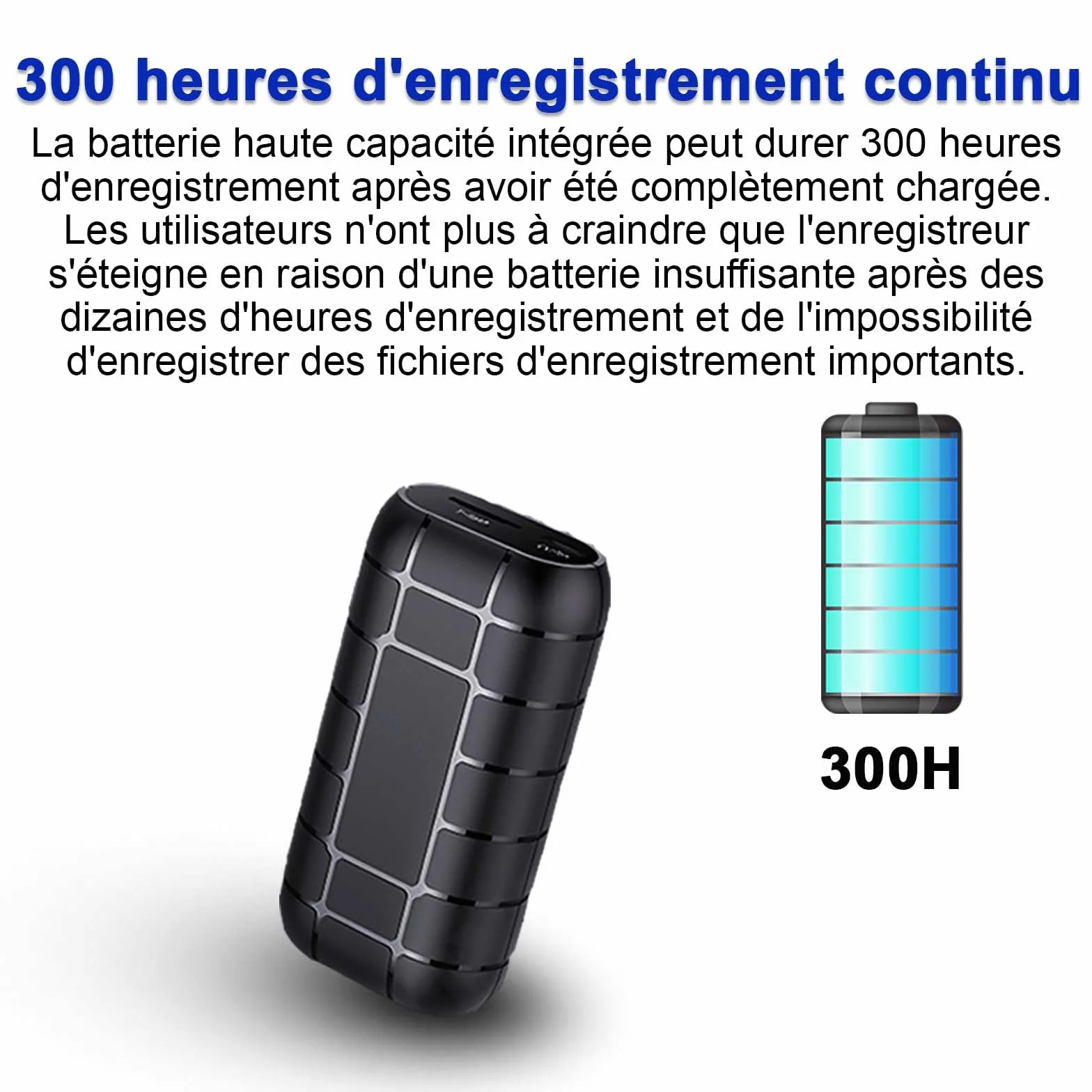 Enregistreur magnétique activé par la Voix 128G, Autonomie 12 Jours, 2000 Heures, Audio numérique