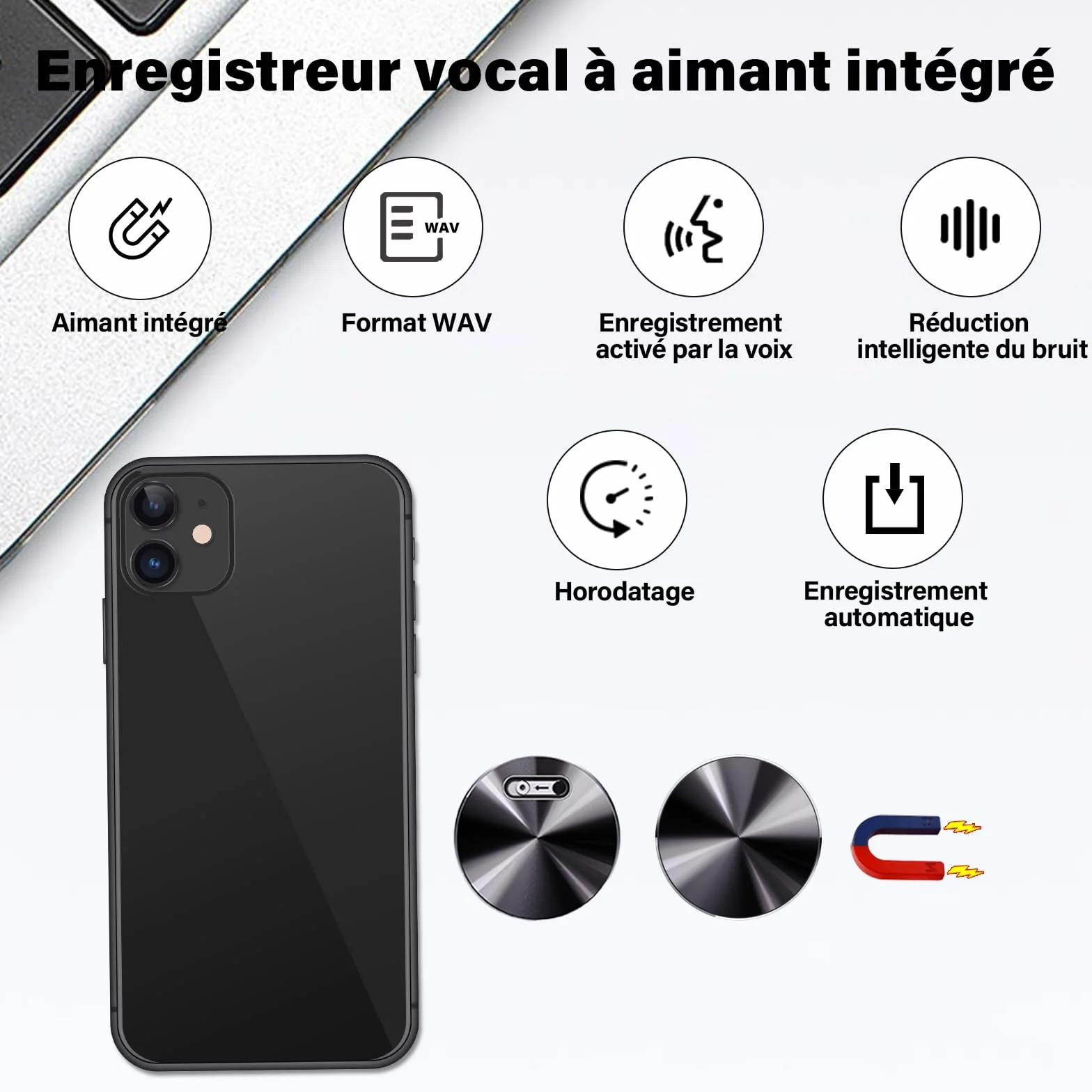 Mini dictaphone espion, enregistreur vocal numérique