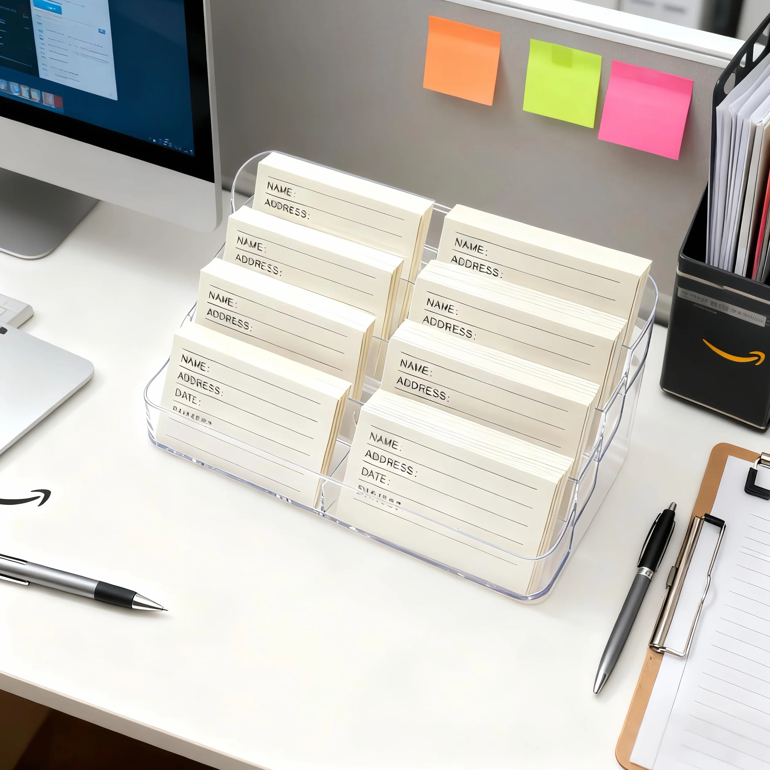 Porte-cartes de bureau en acrylique transparent 8 compartiments Lot de 2