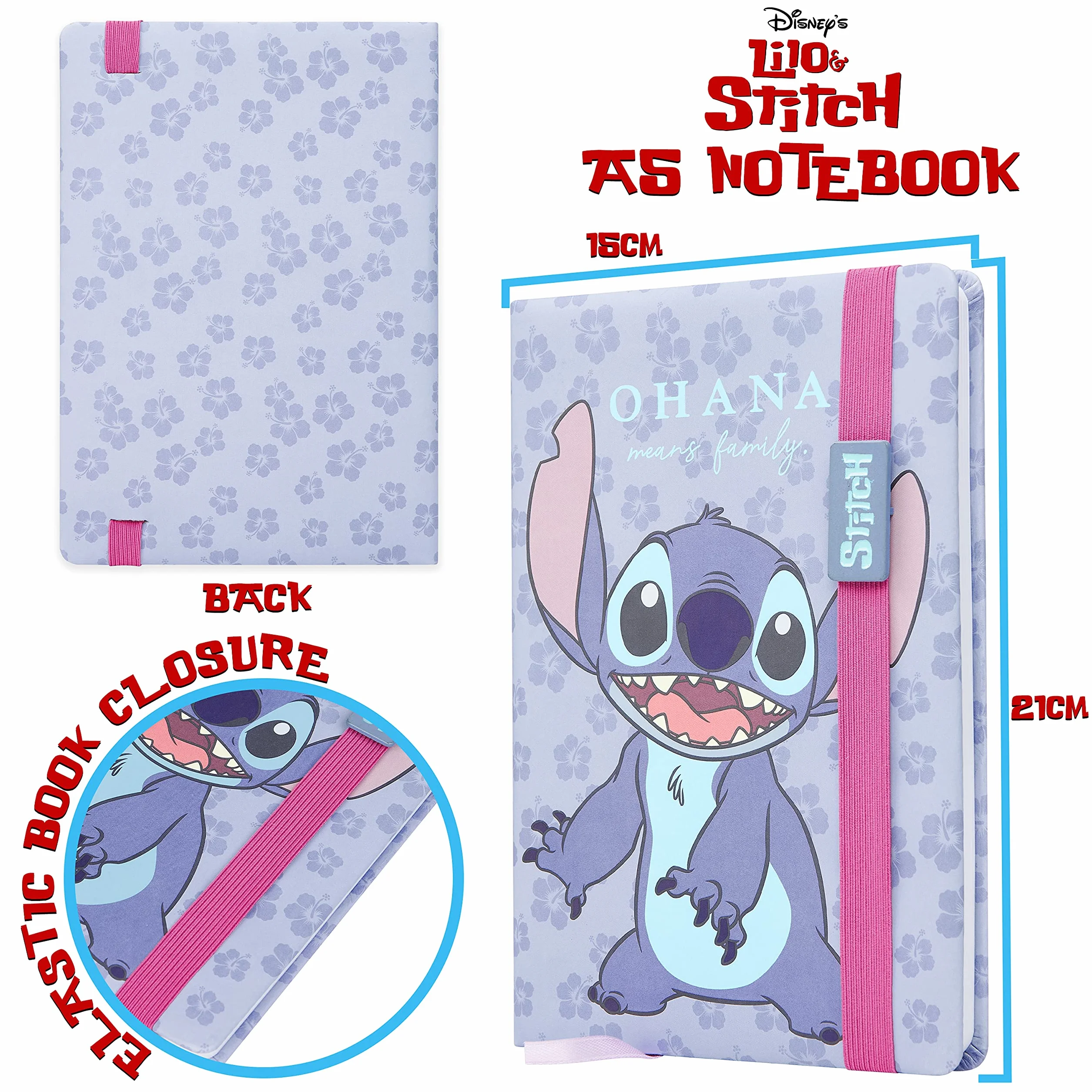 Disney Stitch Set de Fournitures Scolaires, Carnet Trousse Stylo Bille Crayons Couleur Bloc notes Accessoires Bureau École Bleu