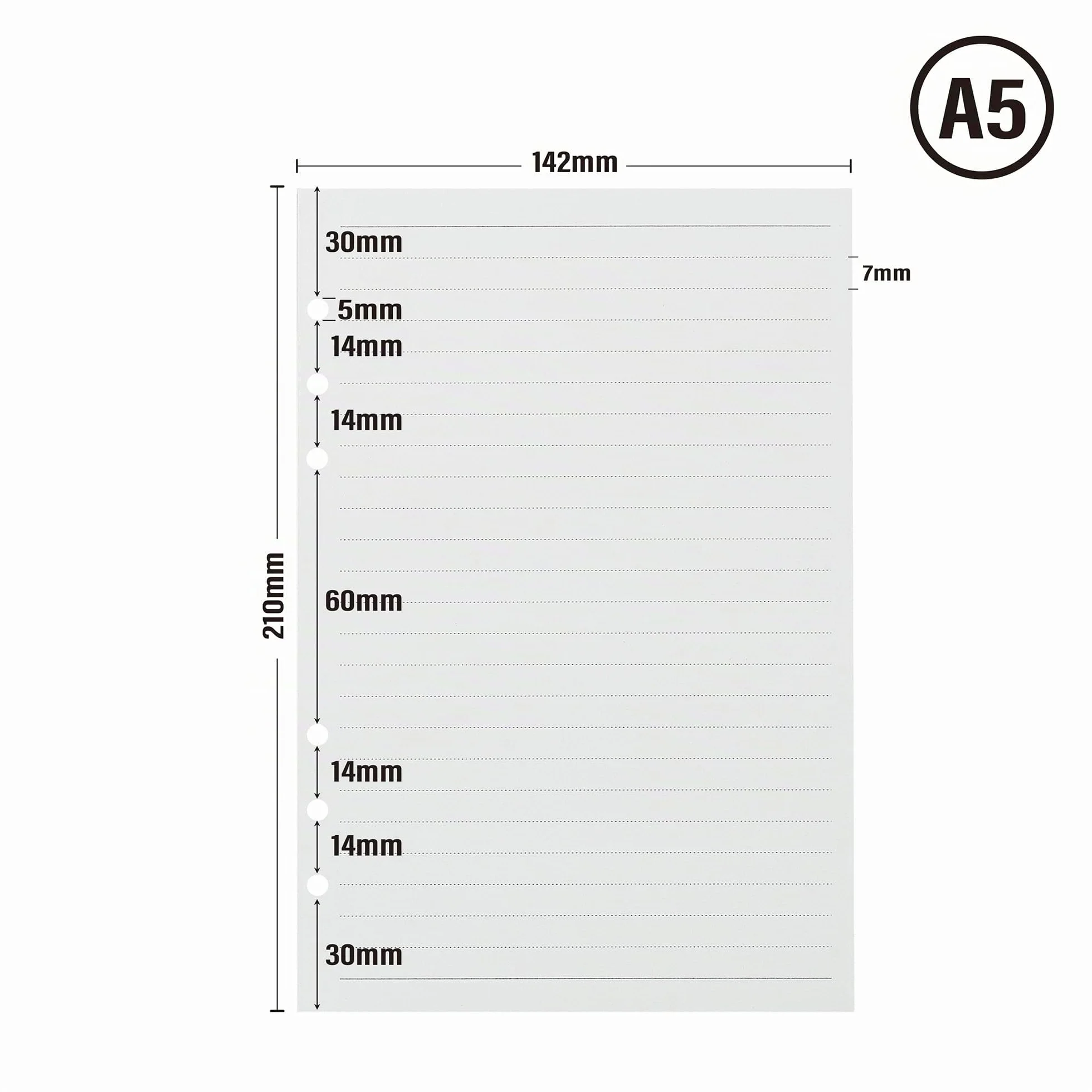 Papier A5 100g/m² Feuilles Volantes Lignées 210 x 142mm Recharge pour Classeur 6 Anneaux Crème