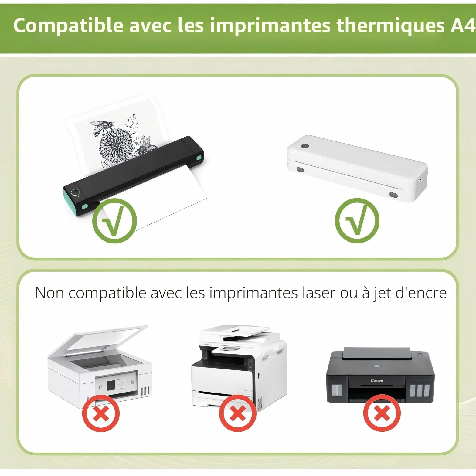 Papier Thermique A4 5 Rouleaux, Sans BPA, 21cm x 6.2m, Séchage Rapide