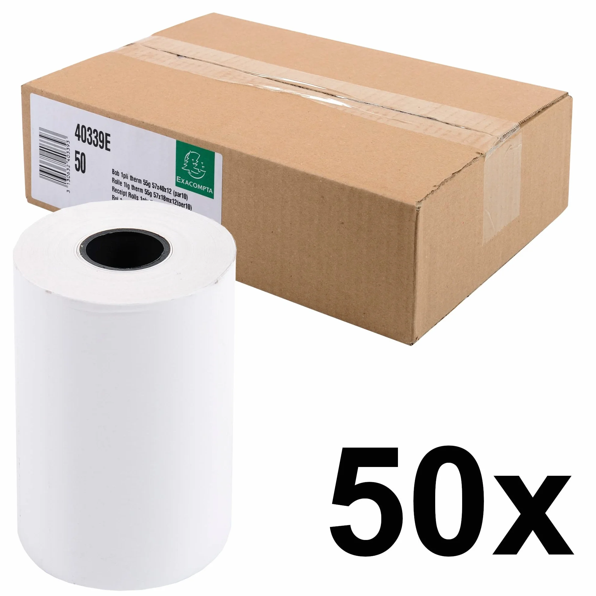 Exacompta Bobines pour tickets carte bancaire 57x40 mm thermique 55g/m² 18 m Blanc