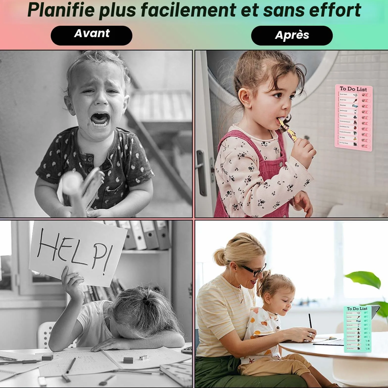 Tableaux de Tâches à Faire pour Enfants 4 Pièces avec 10 Feuilles de Papier Vierge, Memo Plastic Board Liste de Choses à Faire