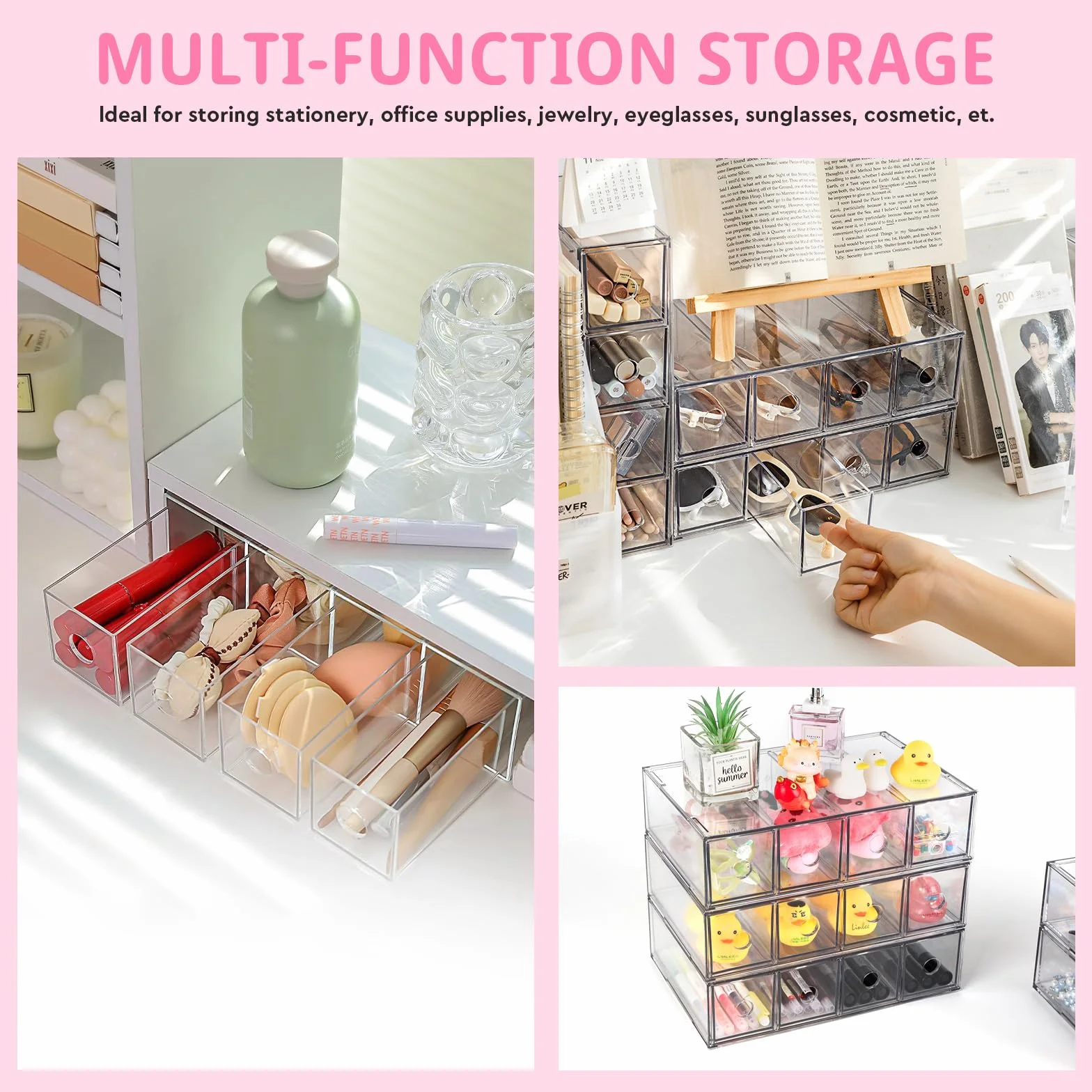 Organiseur à tiroirs 4 pièces 16 compartiments Boîte empilable rangement bureau