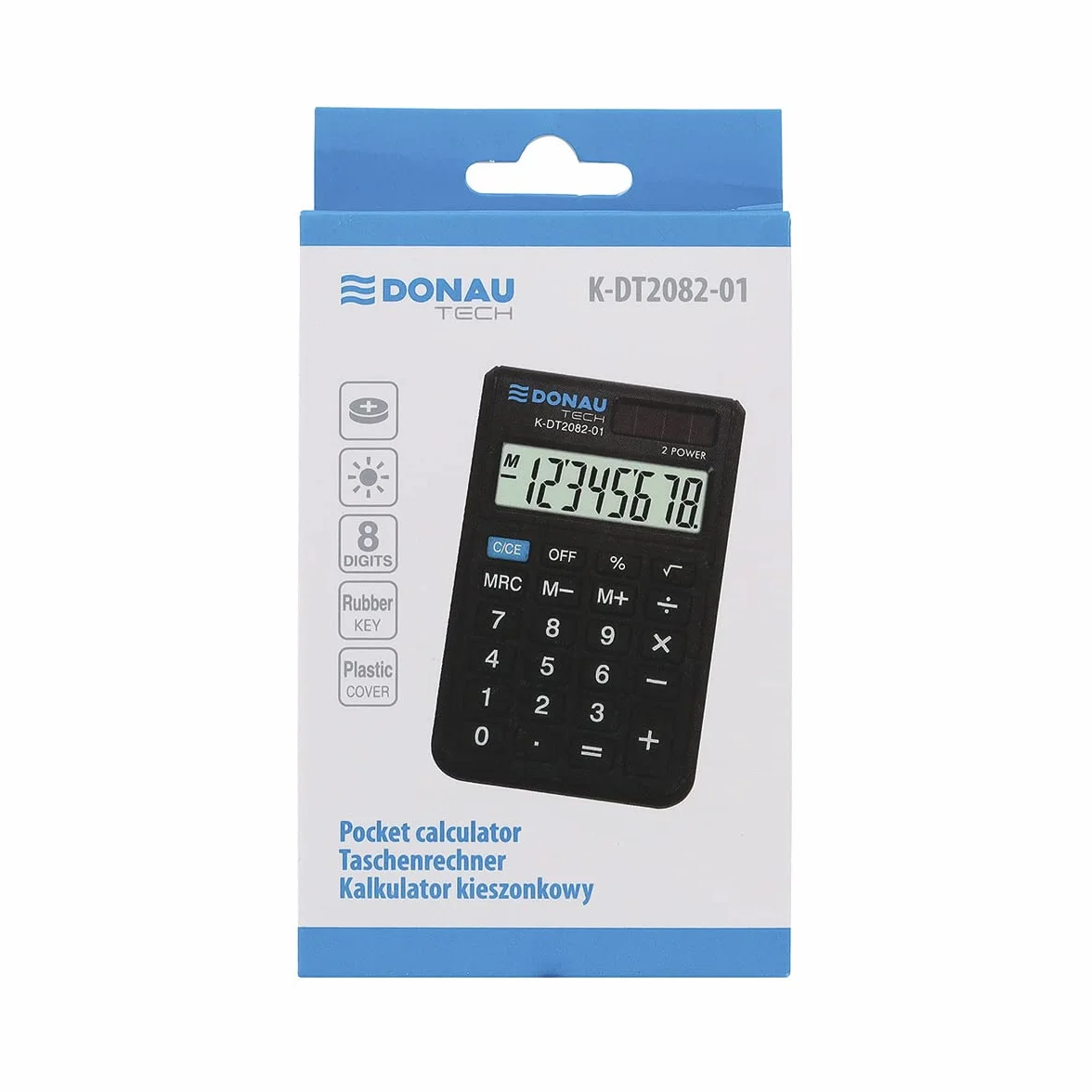 Calculatrice de Poche DONAU Tech K-DT2082-01 8 Chiffres Double Alimentation Design Compact Noir 97x60x11mm