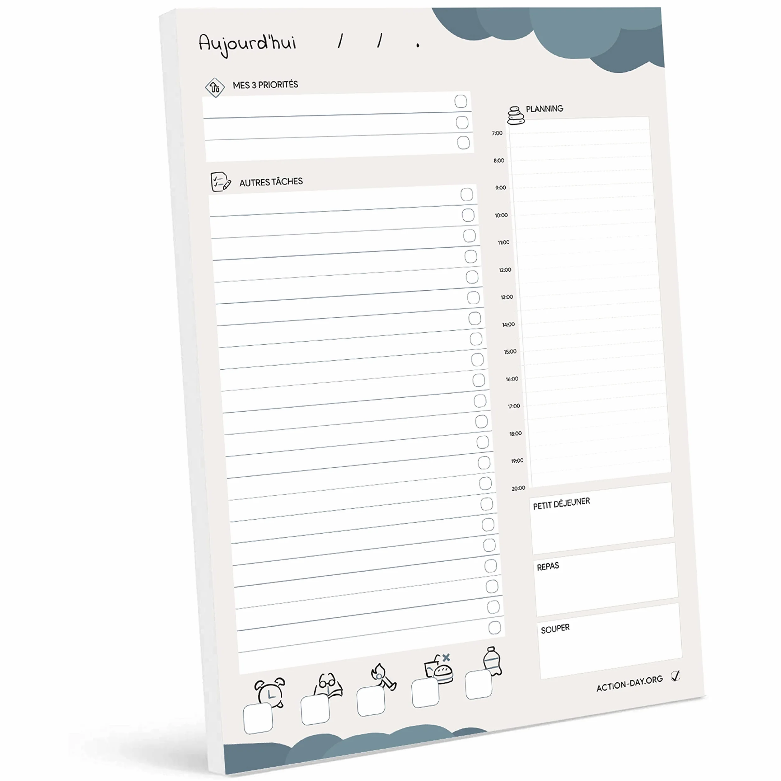 Action Day Organiser TO DO LIST Bloc-notes A5 Gestion des tâches Productivité