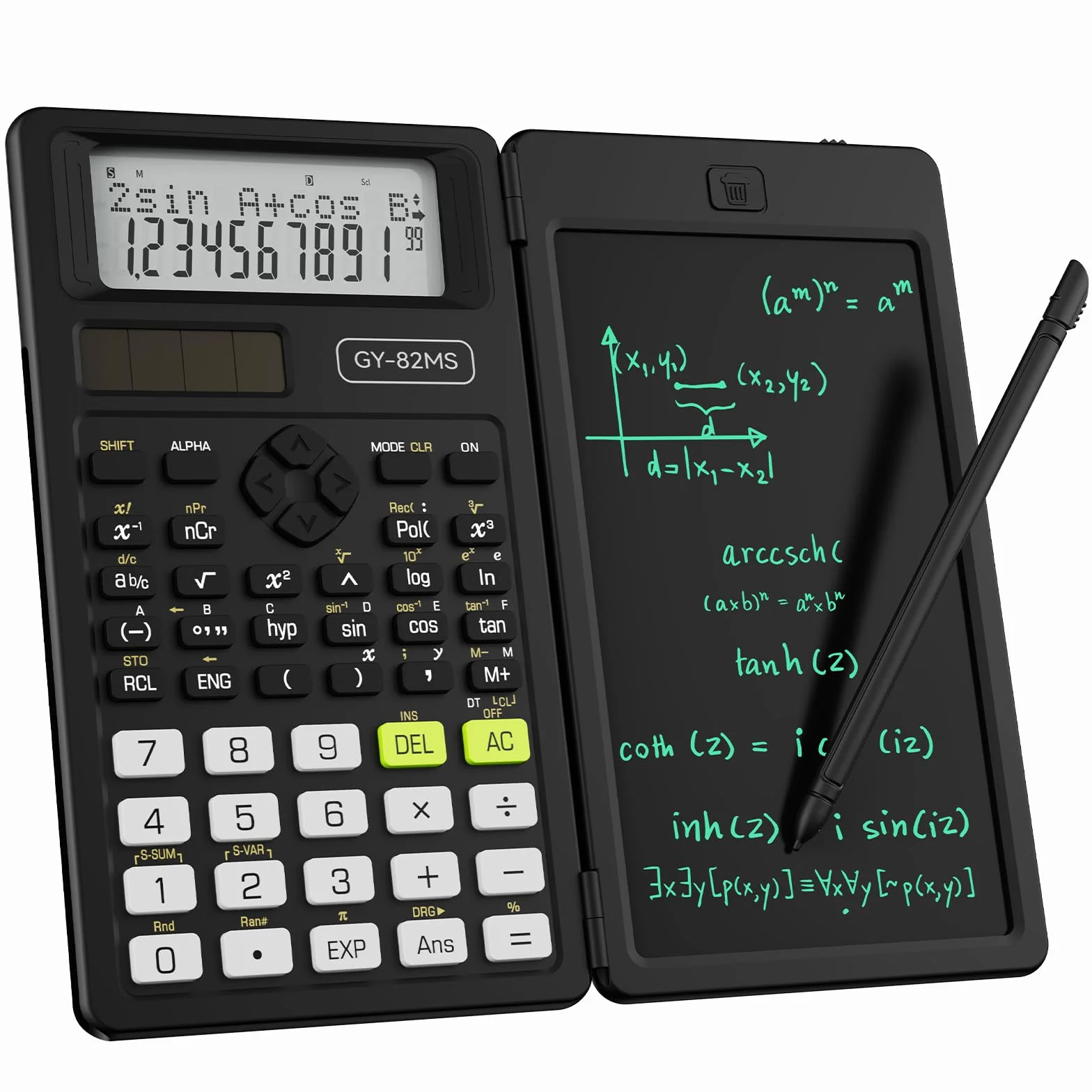 Calculatrice Scientifique ROATEE 82MS Plus Double Alimentation Solaire Pile LCD Réinscriptible Noir Clair