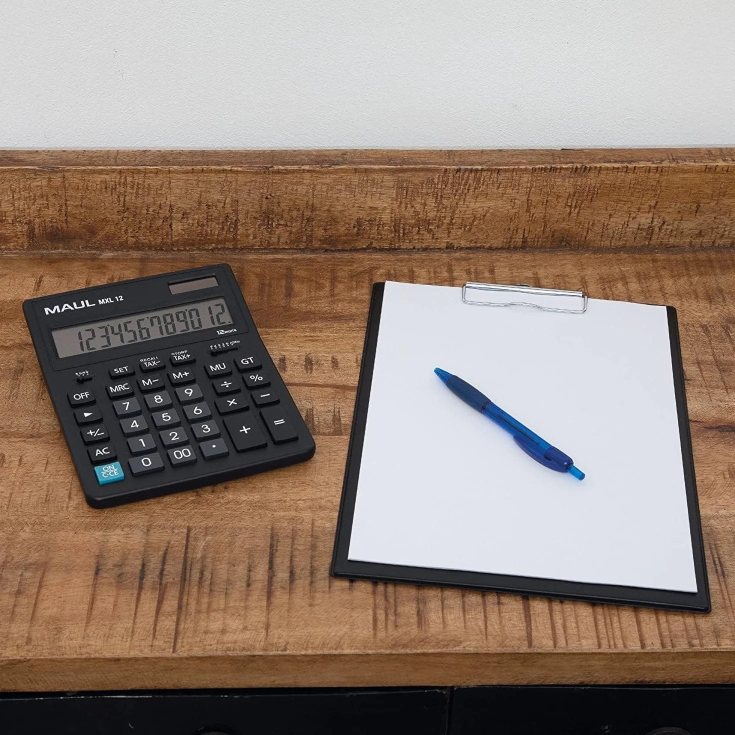 MAUL Calculatrice de Bureau Mxl 12 12 Chiffres Calcul de Taxes Alimentation Solaire et Pile 20.5 x 15.5 cm Noir