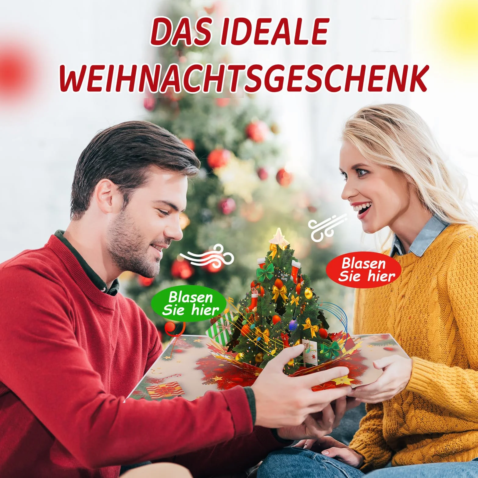 Carte de Noël pop-up avec musique et lumière arbre de Noël 3D cadeau