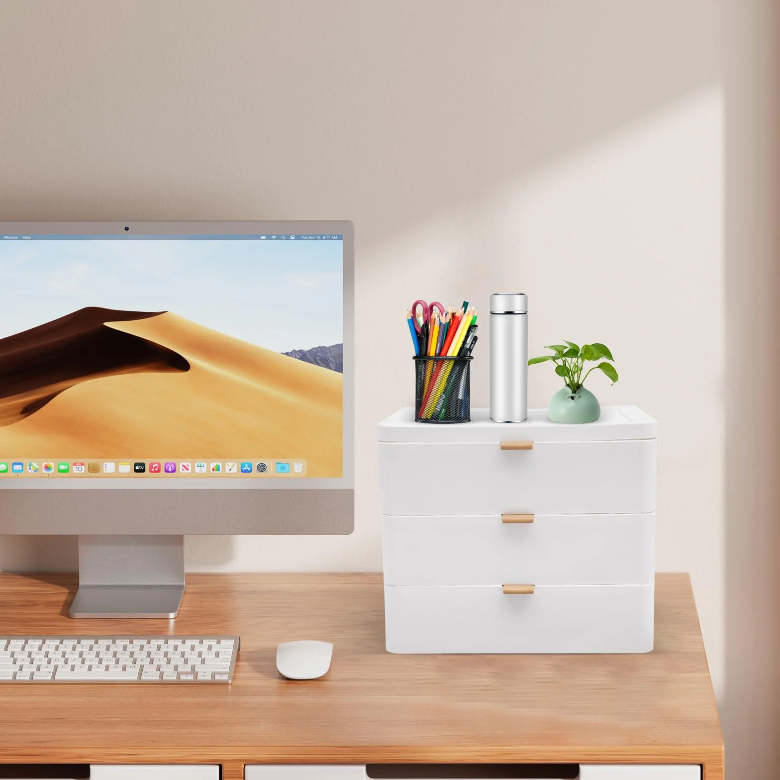 Organisateur de bureau 3 tiroirs blanc 26x20x22 cm empilable