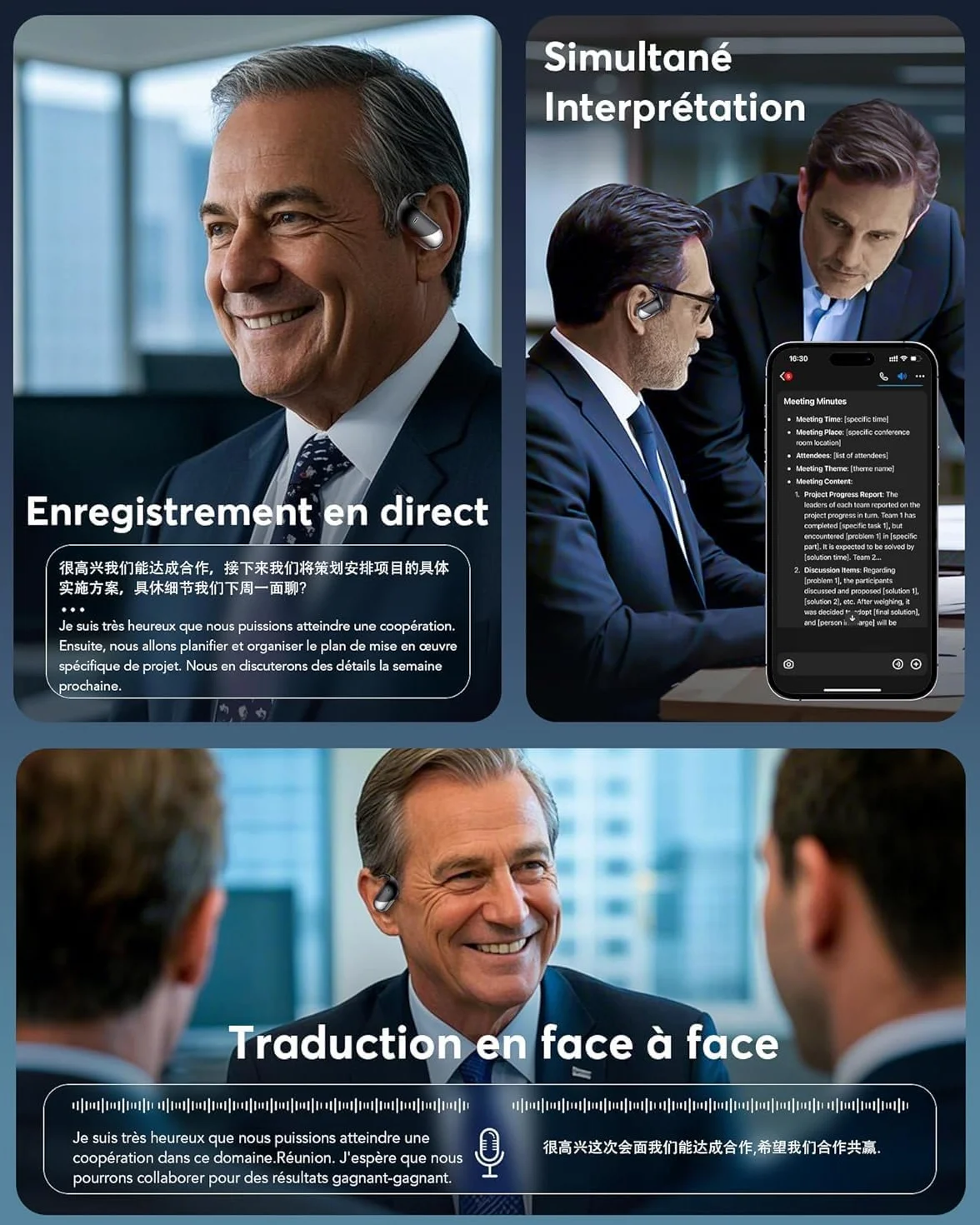 Oreillette de Traduction Instantanée 3 en 1, Bluetooth 6.1, 198 Langues, 80 Heures Autonomie