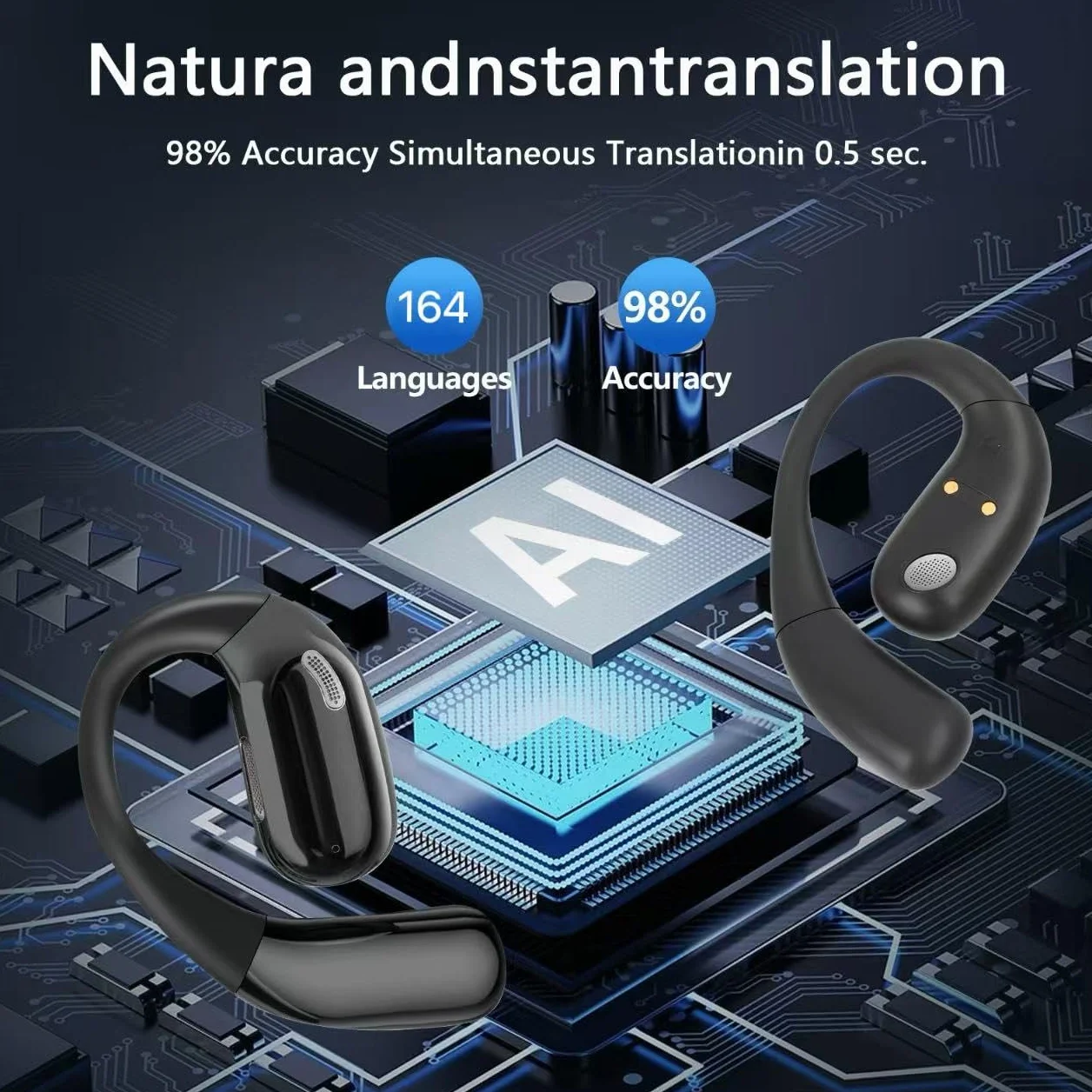 Écouteurs de Traduction IA en Temps réel 3-en-1 Bluetooth avec écran Tactile LCD Compatible 164 Langues