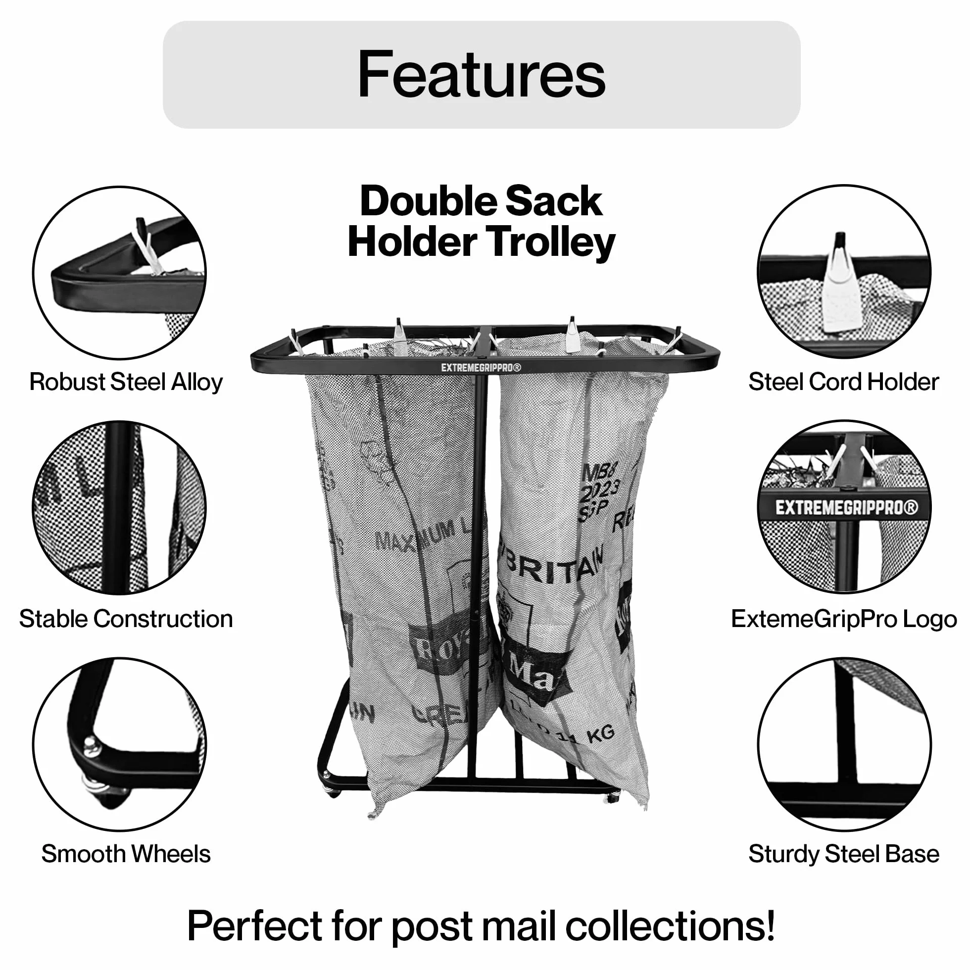 Porte-courrier double sac de tri pour sacs postaux