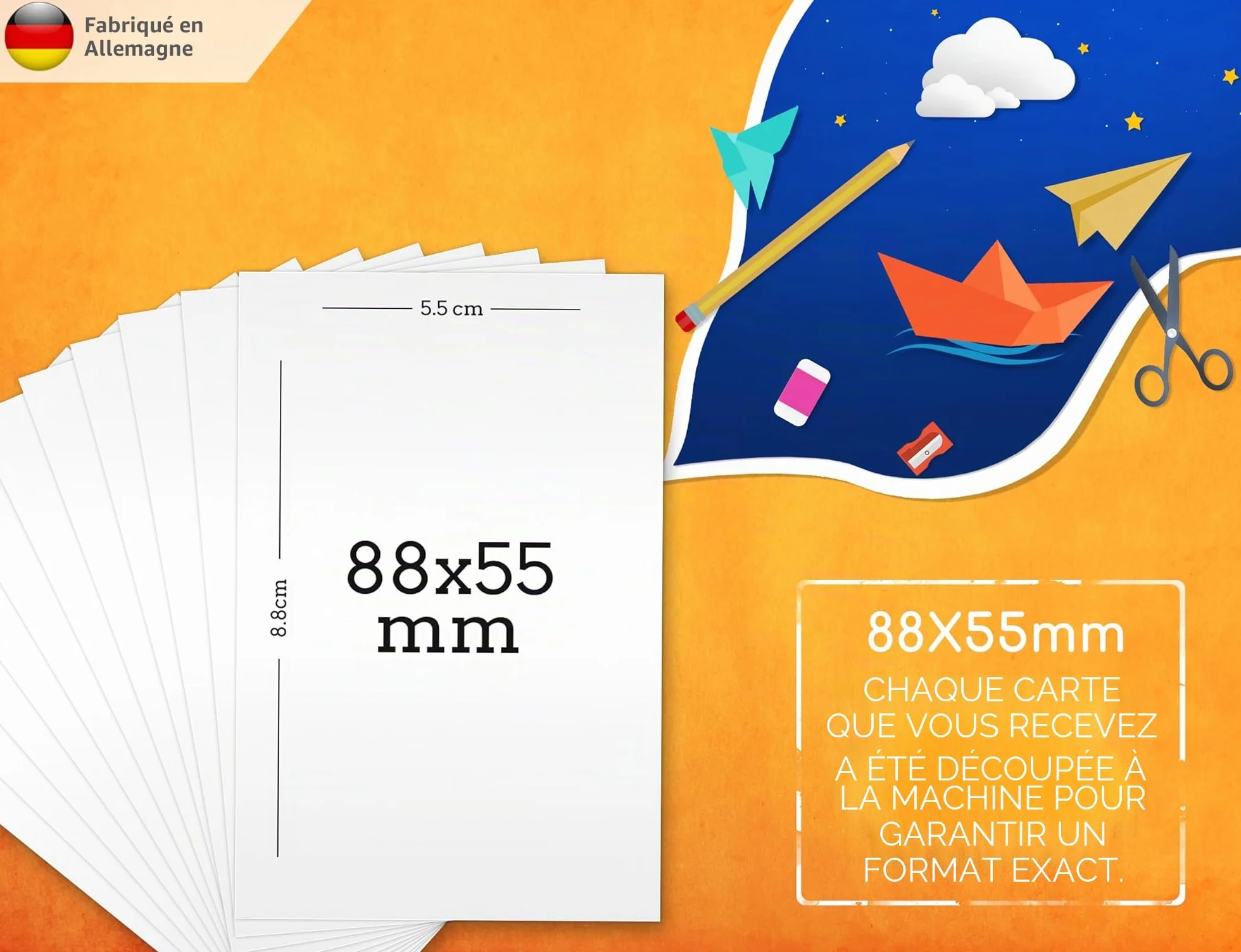 Cartes de visite vierges 88 x 55 mm 250 g/m² Lot de 100