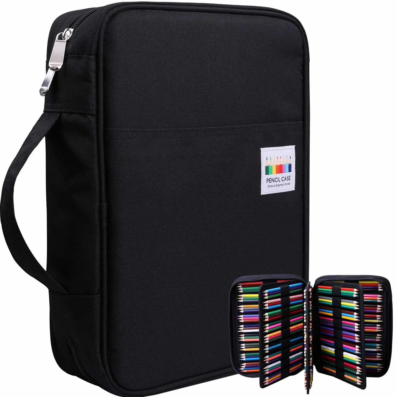 Trousse à Crayon Grande Capacité 3 Compartiments Anti-Salissant Durable Sac de Crayon pour Professionnelle