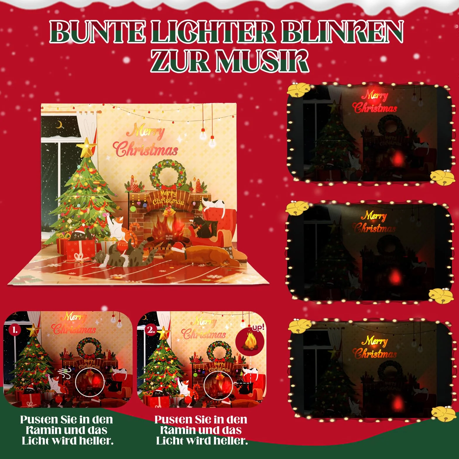 Carte de Noël pop-up 3D avec musique pour enfants, garçons, filles