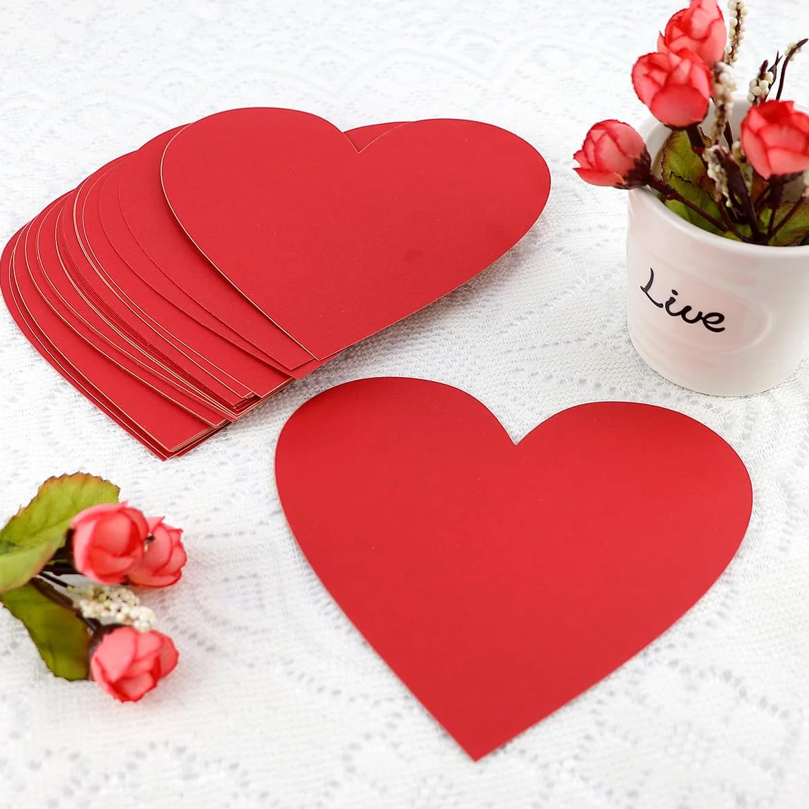Cartes en papier en forme de cœur 15 cm Rouge Lot de 40 pour Saint-Valentin