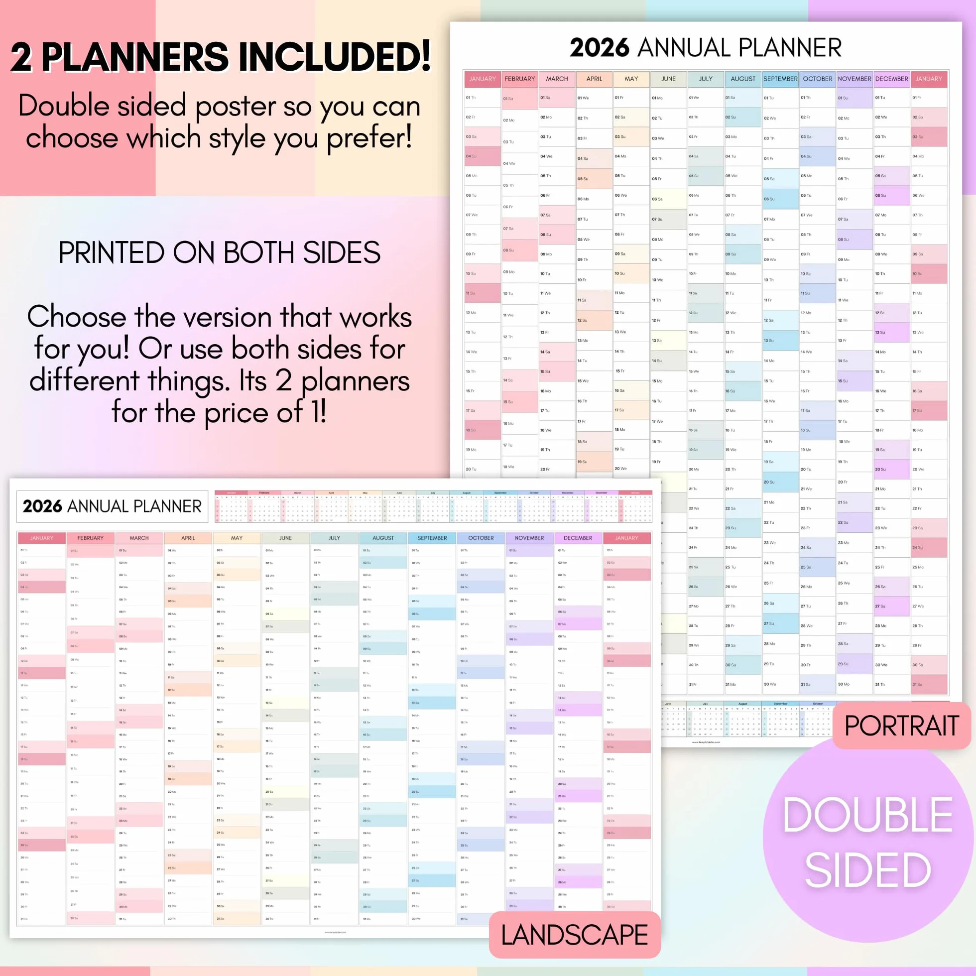 Planificateur mural mensuel 2026 A2 60x42 cm double face calendrier annuel organiseur bureau école