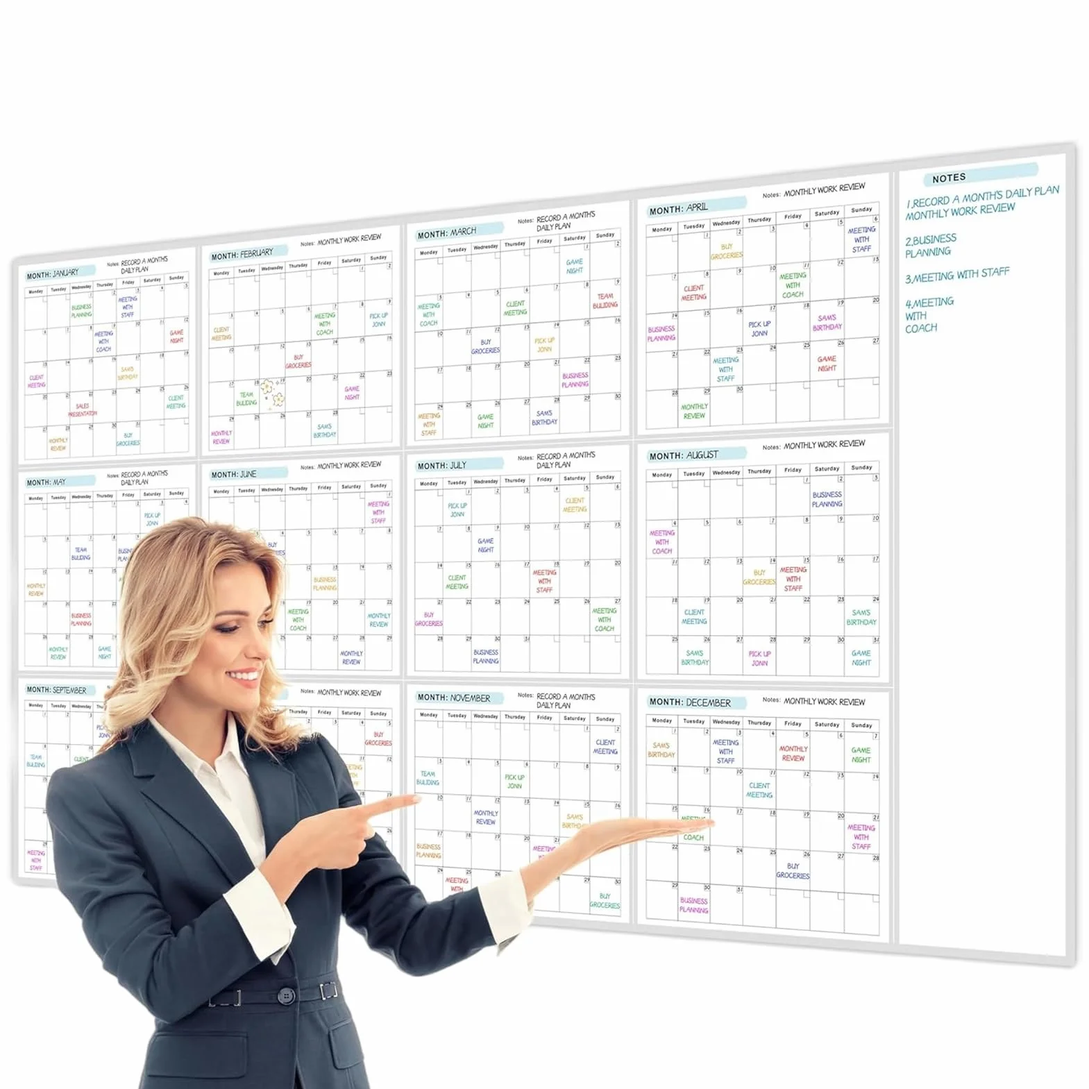 Grand Calendrier Mural Effaçable À Sec 150 x 85cm 2026 Non Daté 12 Mois