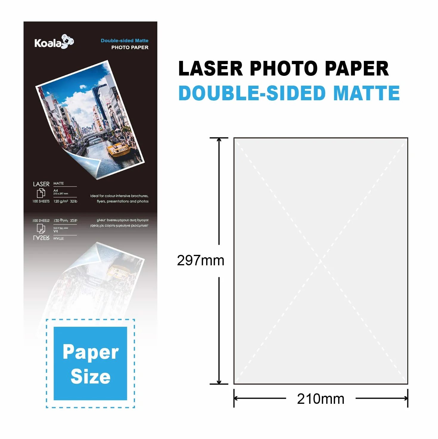 KOALA Papier Photo Double Face Mat A4 120 g/m² 100 feuilles pour imprimante LASER