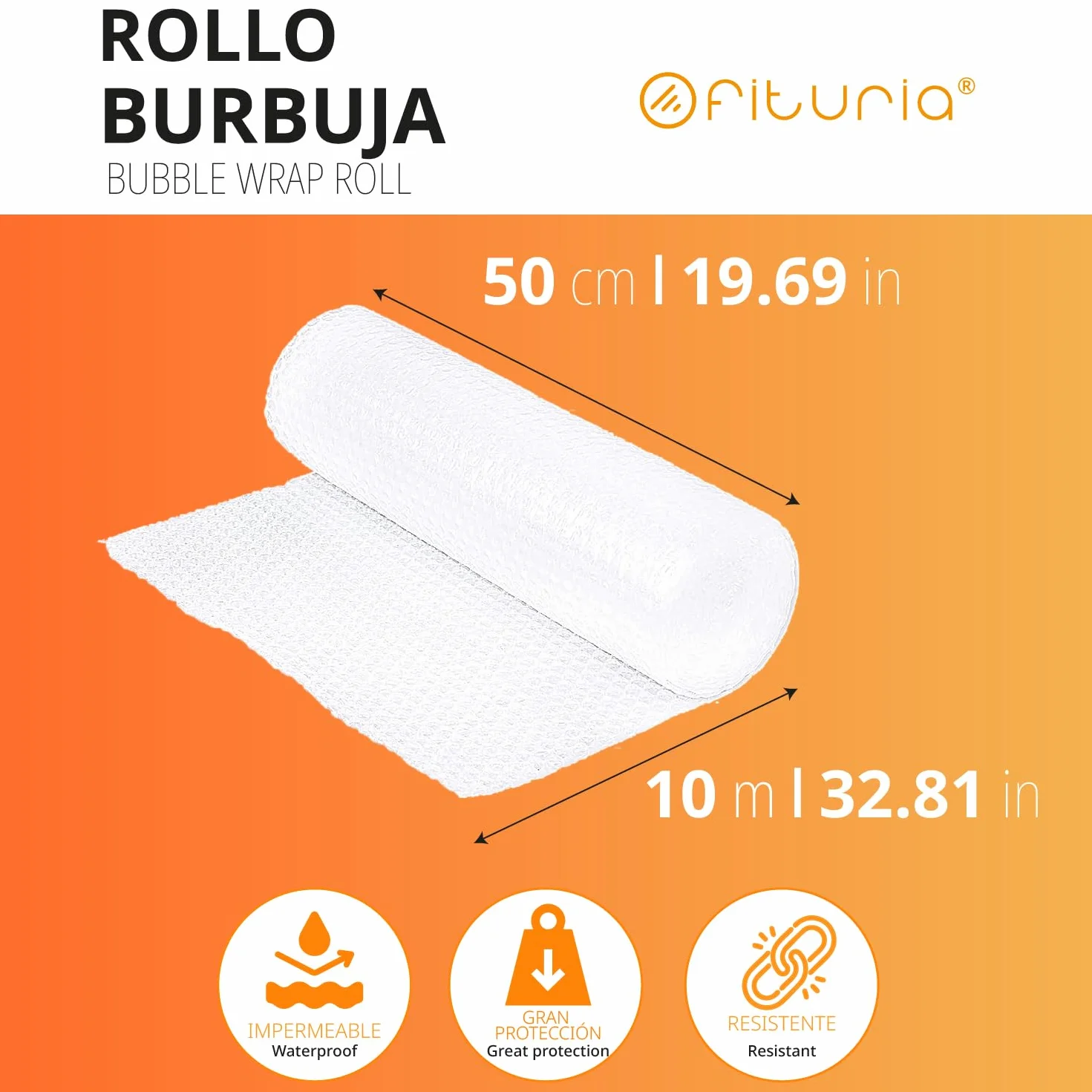 OFITURIA Papier Bulles Emballage 50cm x 10m Rouleau Film Bulles Transparent Protection Colis Résistant Réutilisable