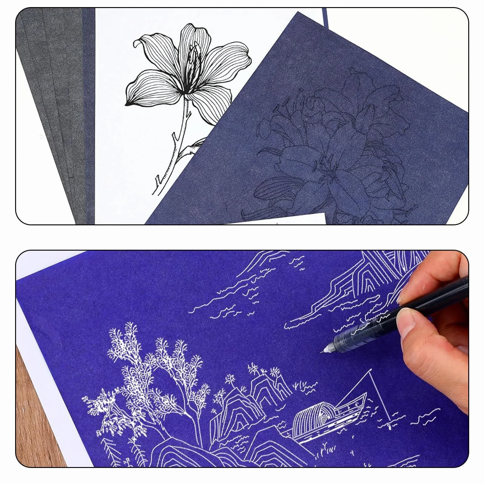 Lot de 100 feuilles de papier carbone A4 bleu - Papier calque pour écriture et dessin 21 x 29,7 cm