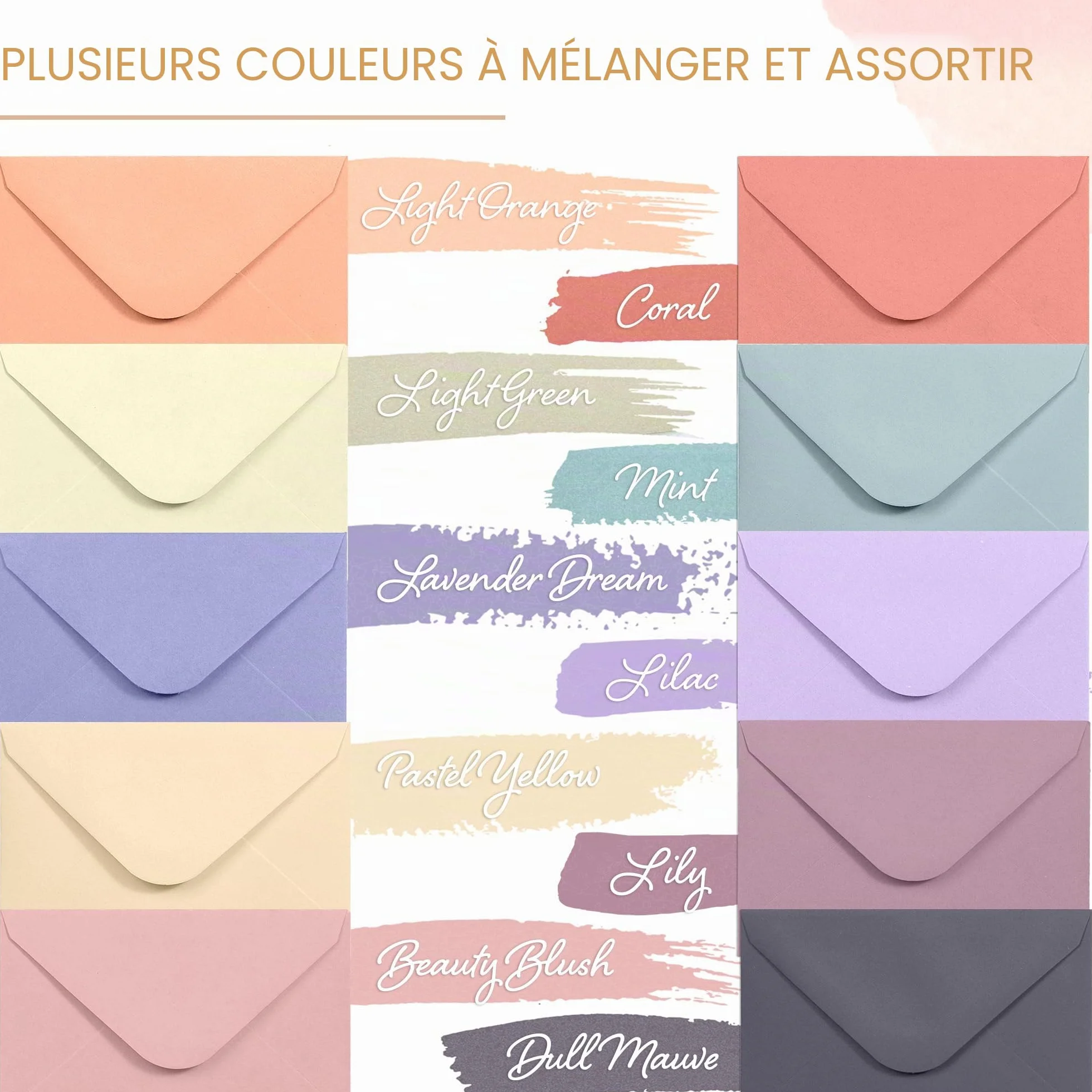 Lot de 100 mini enveloppes en papier 10 x 7 cm pastel pour cartes de visite