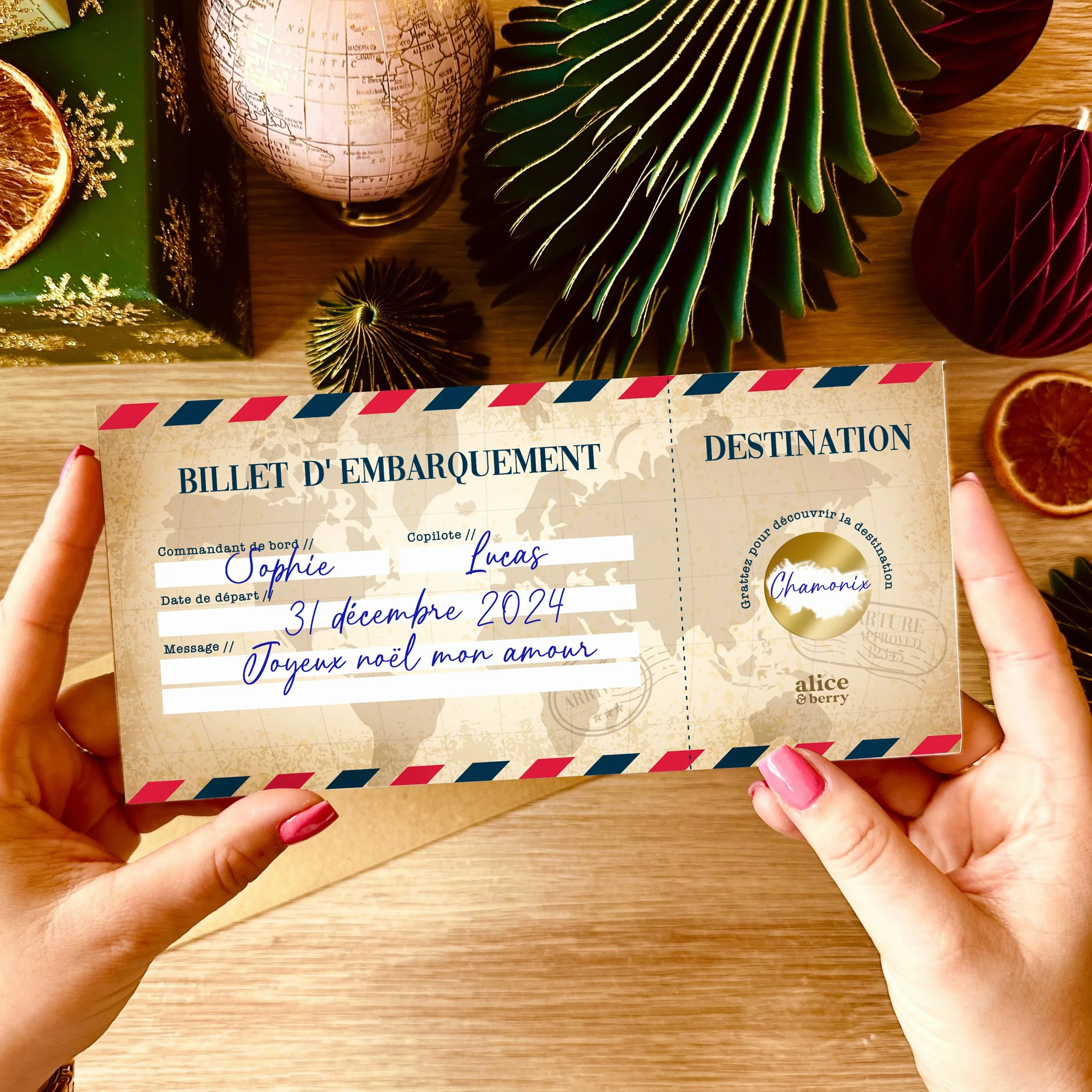 Carte à gratter Voyage Surprise personnalisable Billet d'avion Road Trip Vintage