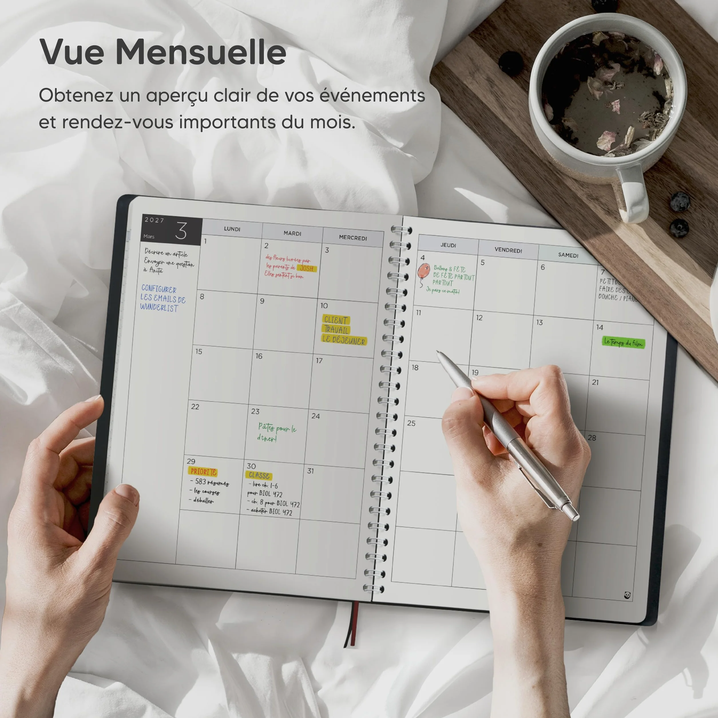SmartPanda Agenda 2026-2027 Semainier A5 Couverture Souple Intervalles 30 Minutes Français