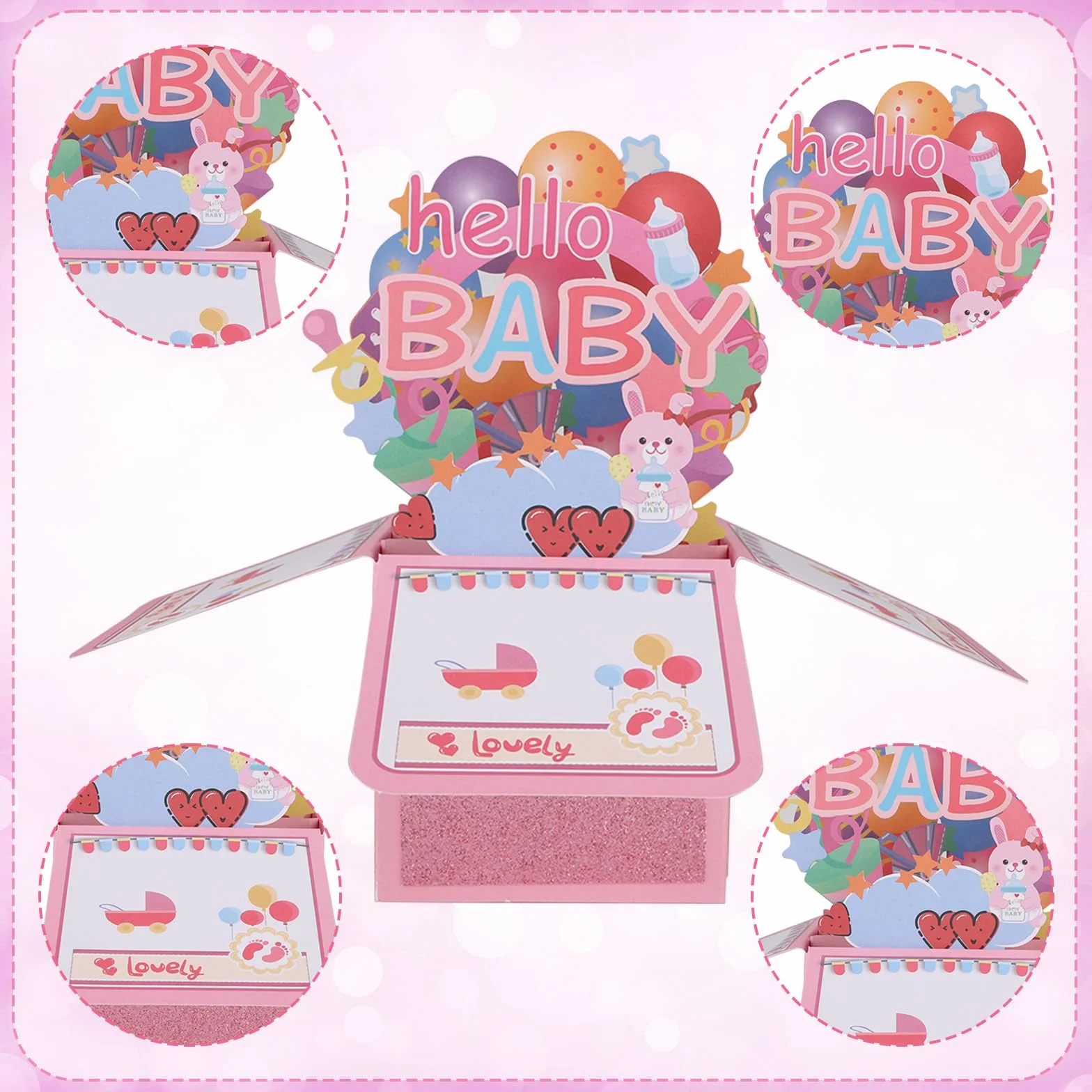 Penitue Carte de Félicitations Pop-Up Baby Shower Fille avec Enveloppe Rose