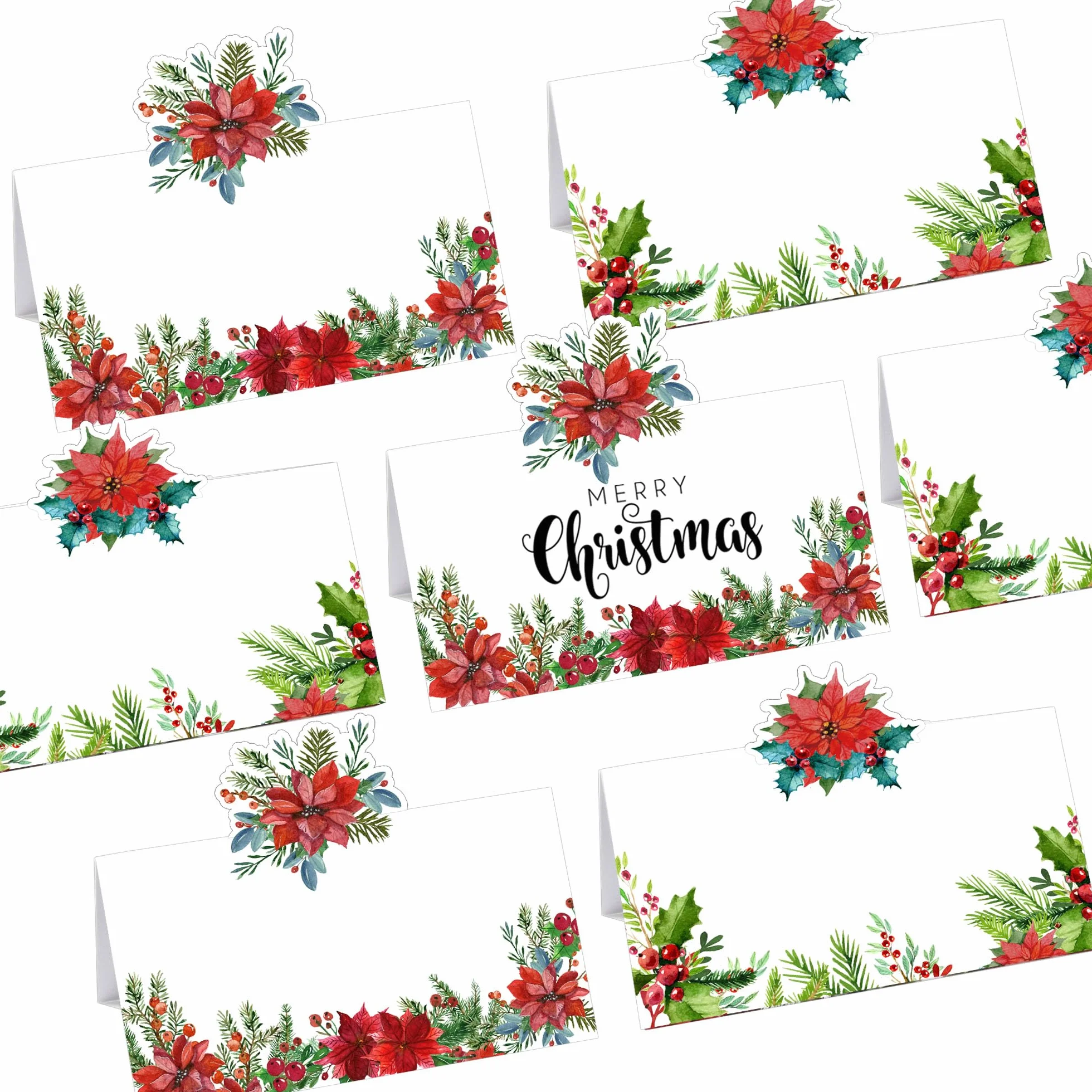 Marque-places de Noël vierges en poinsetta Lot 100 pour décoration de table