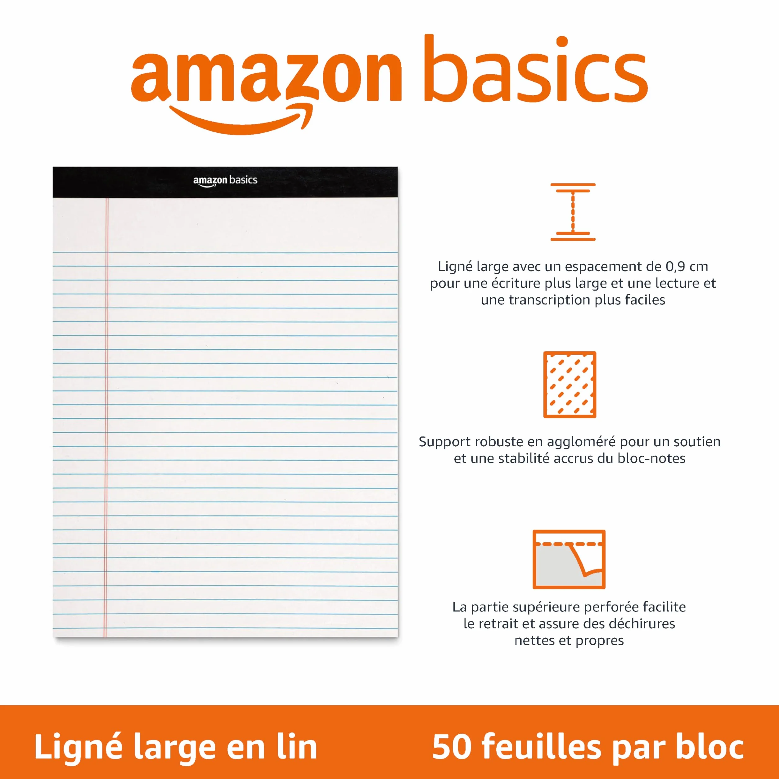 Amazon Basics Blocs-notes ligné 21.6 x 29.8cm 12 unités Blanc