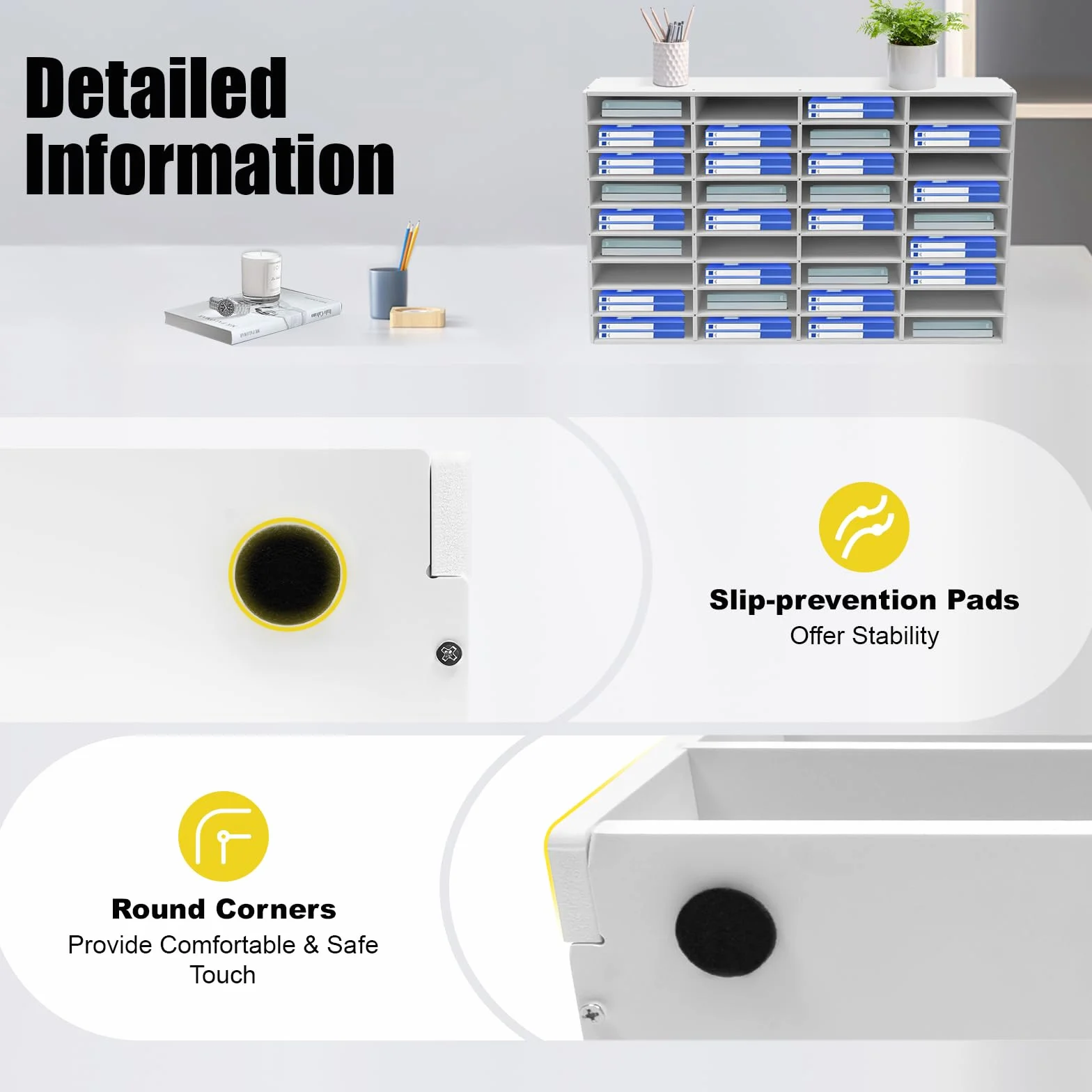 Classeur Rangement Documents 36 Slots PVC Blanc pour Écoles Salles d'Étude