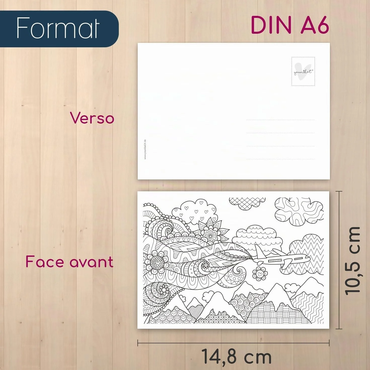 younikat Reisen Cartes postales à colorier 24 pcs DIN A6 Enfants Adultes à personnaliser