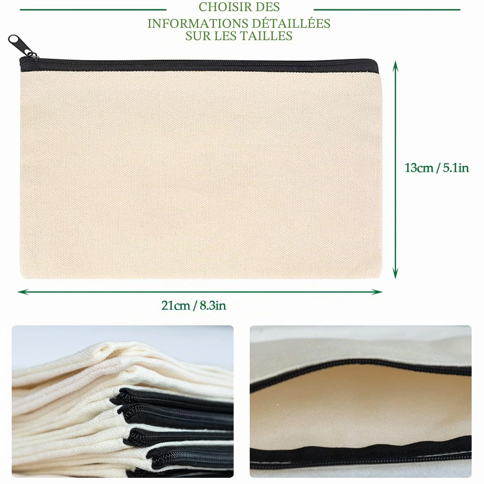 Lot de 20 Pochettes Zippées en Tissu pour Graffiti et Impression