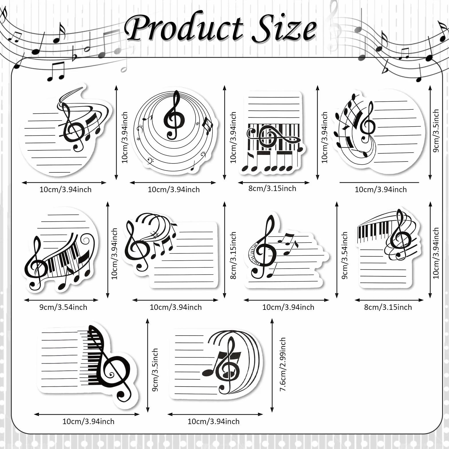 Sticky Notes Auto-adhésifs Thème Musical, 10 Pads 300 Feuilles, pour École, Cadeaux