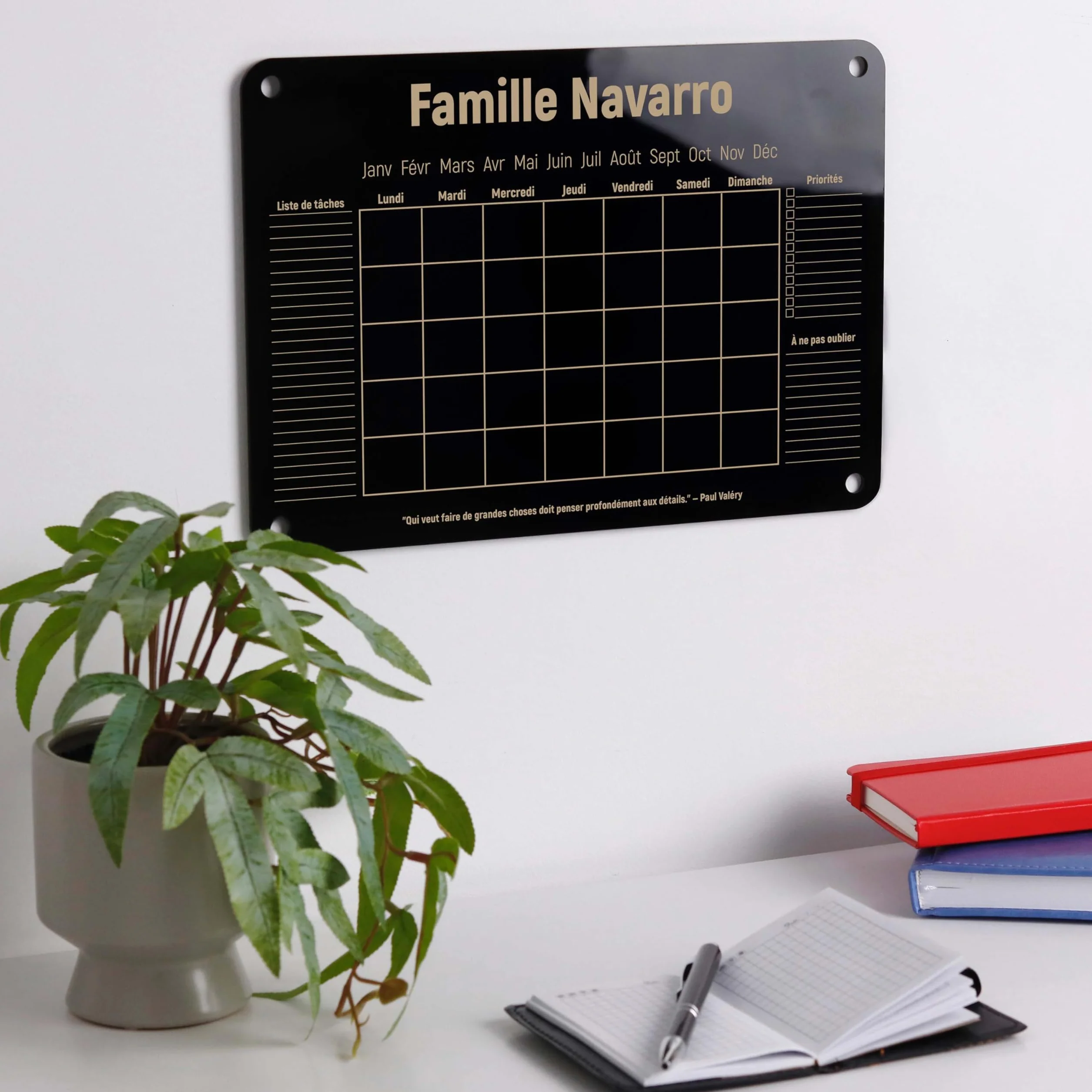 Calendrier Mural en Acrylique Personnalisé LAUBLUST A2 A3 A4 Noir Planificateur Familial Hebdomadaire Mensuel Annuel Effaçable