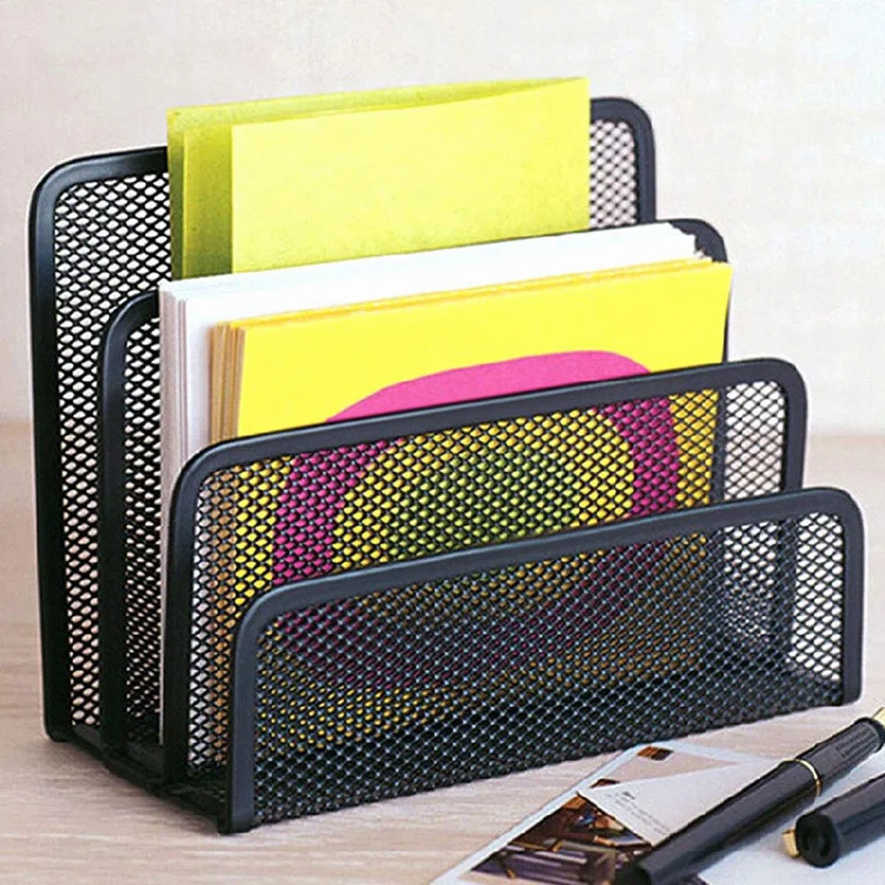 Porte-courrier en maille métallique verticale 3 compartiments