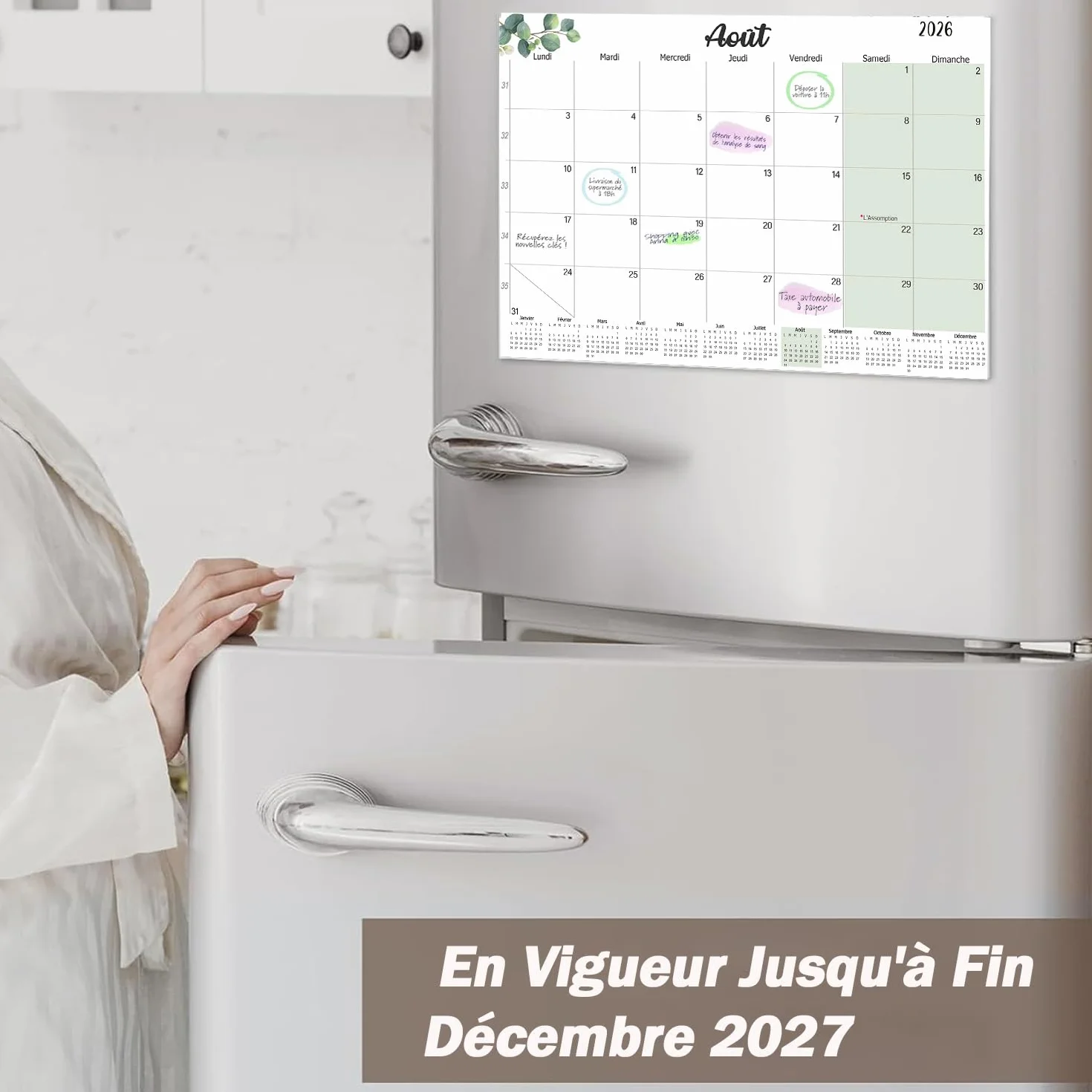 Calendrier Magnétique Frigo 2026-2027 32x22cm Familial Juil.2026-Déc.2027 Planificateur Mensuel Français