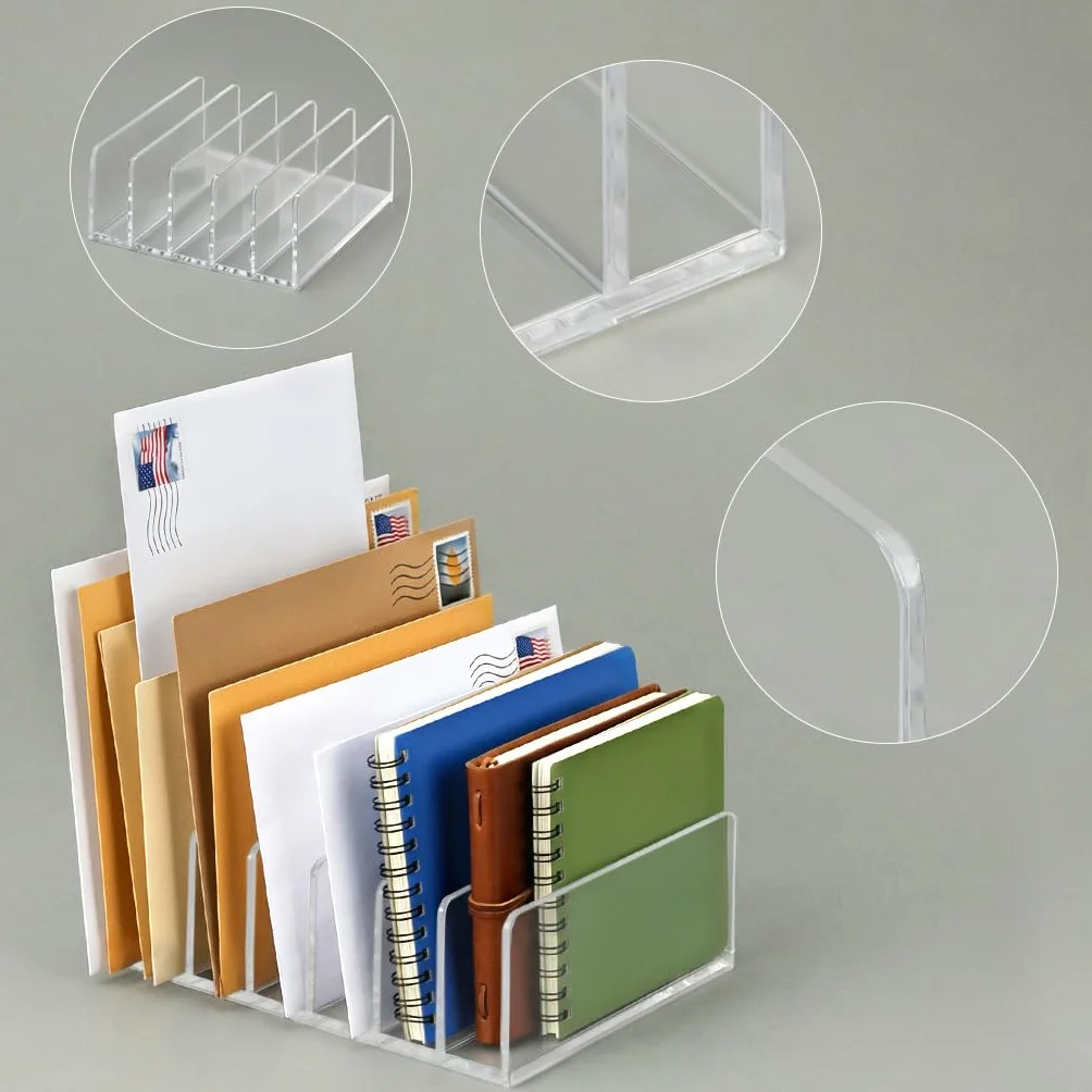 QWORK Porte-lettres acrylique 5 compartiments 12,2x12,2x5,3 cm pour lettres courrier